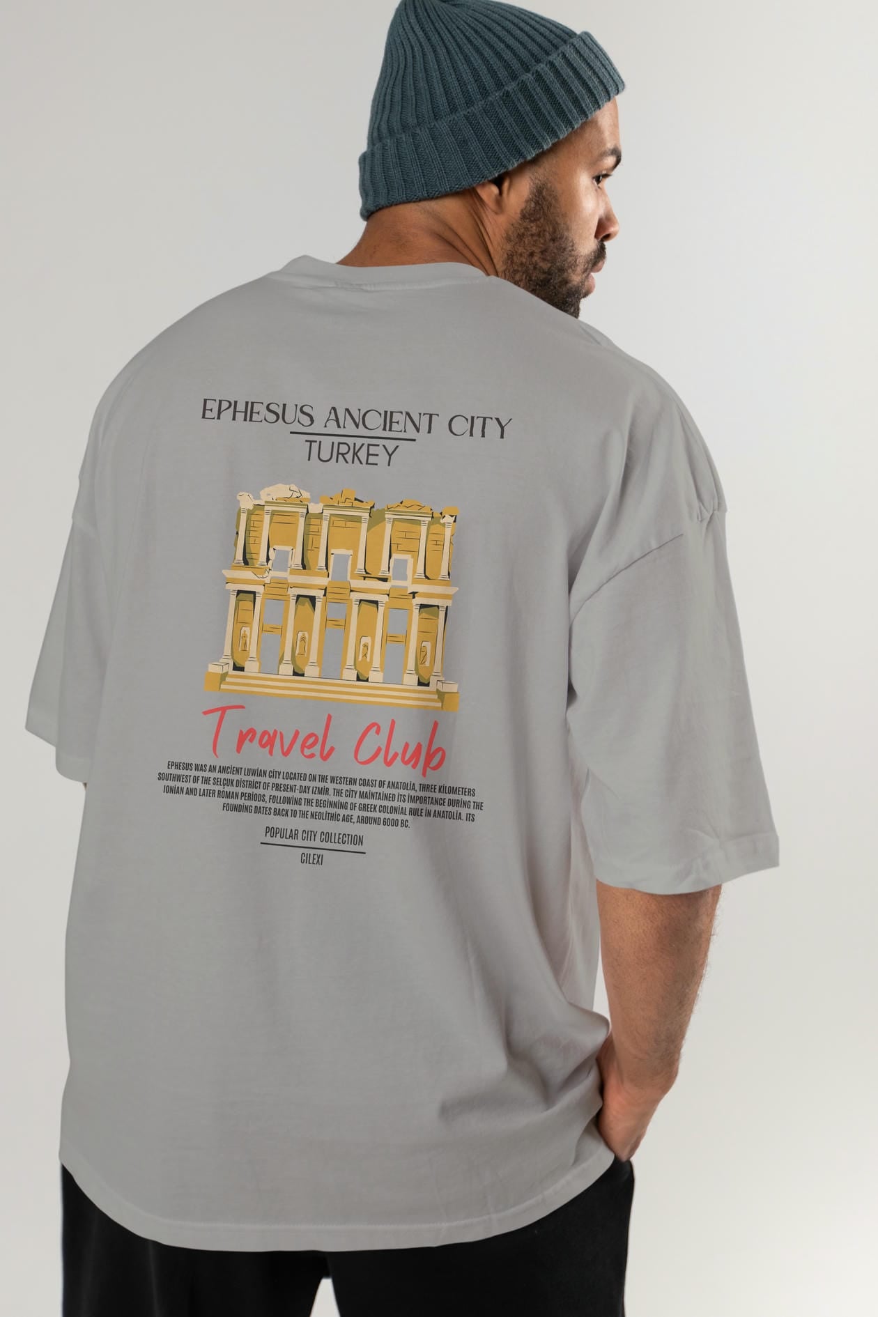 Ephesus Ancient City Turkey Arka Baskılı Oversize t-shirt Erkek Kadın Pamuk Bisiklet Yaka tişort