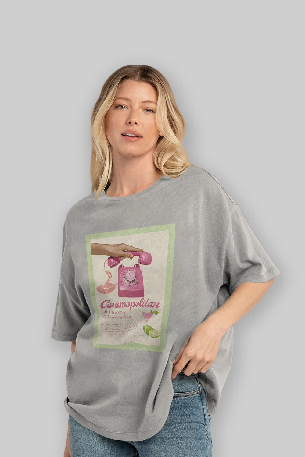 Cosmopolitan 5 Ön Baskılı Oversize t-shirt Erkek Kadın Unisex %100 Pamuk Bisiklet Yaka tişort