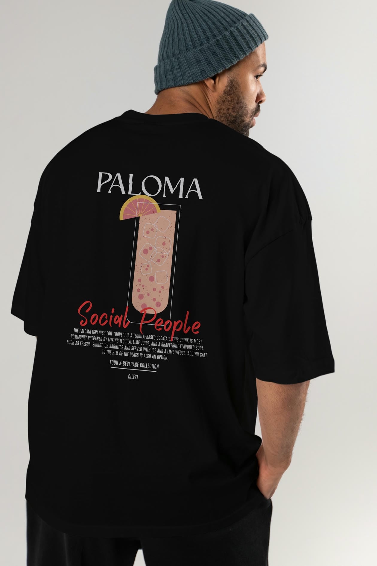 Paloma Kokteyl Serisi Baskılı Oversize t-shirt Erkek Kadın Unisex %100 Pamuk Bisiklet Yaka tişort