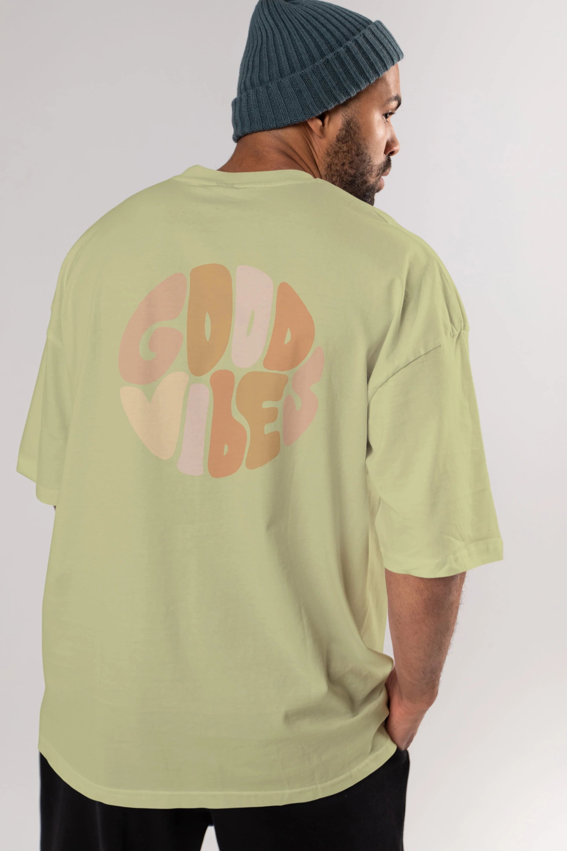Good Vibes Yazılı 3 Arka Baskılı Oversize t-shirt Erkek Kadın Unisex