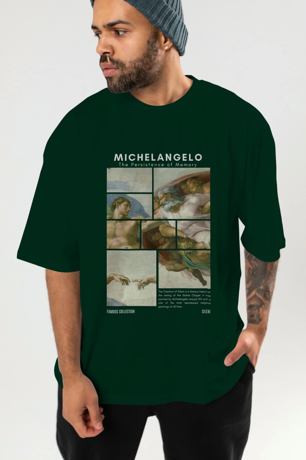 Michelangelo ön Baskılı Oversize t-shirt Erkek Kadın Bisiklet Yaka Pamuk tişort