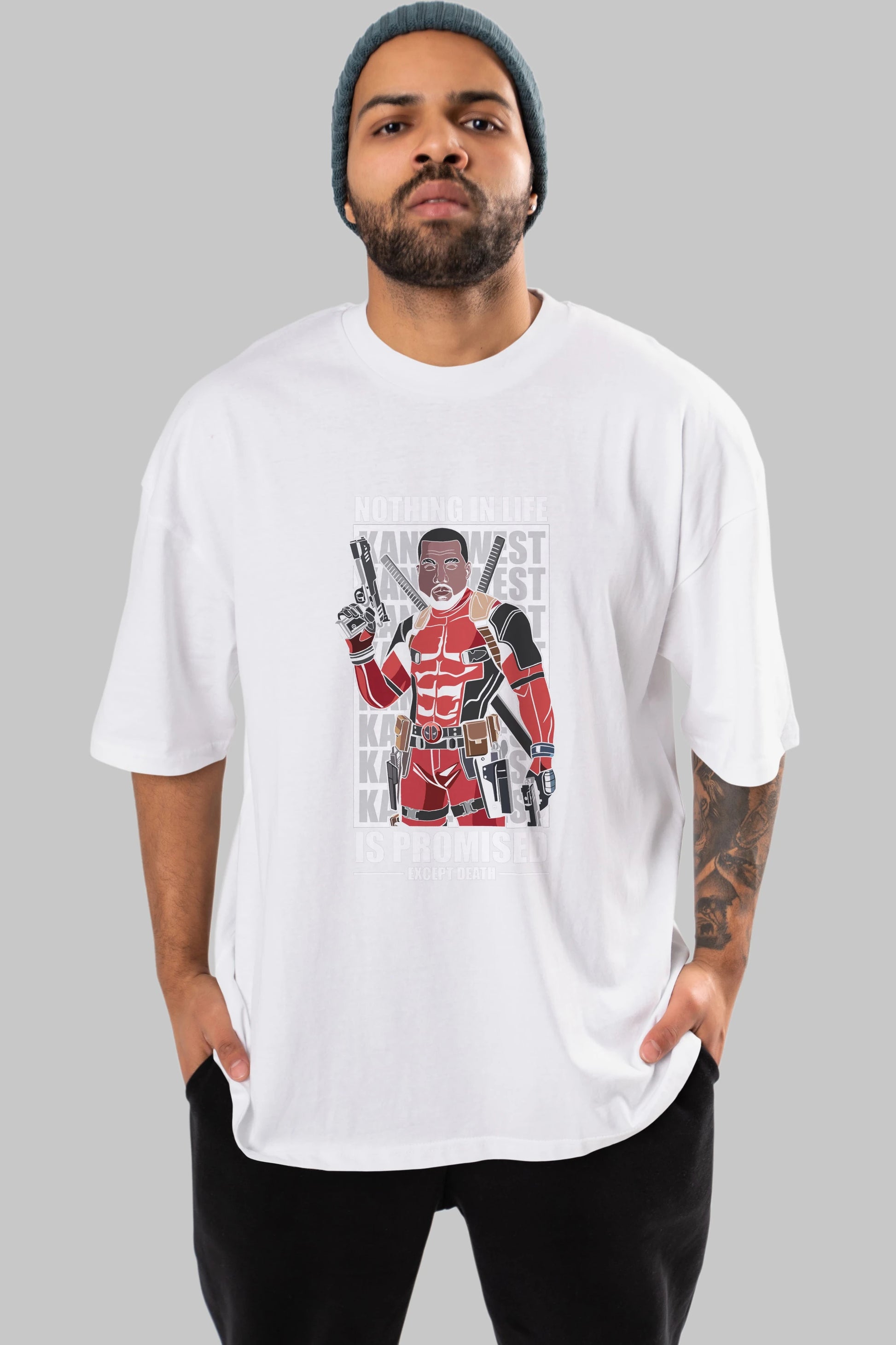 Kanye West Deadpool Ön Baskılı Oversize t-shirt Erkek Kadın Unisex %100 Pamuk tişort