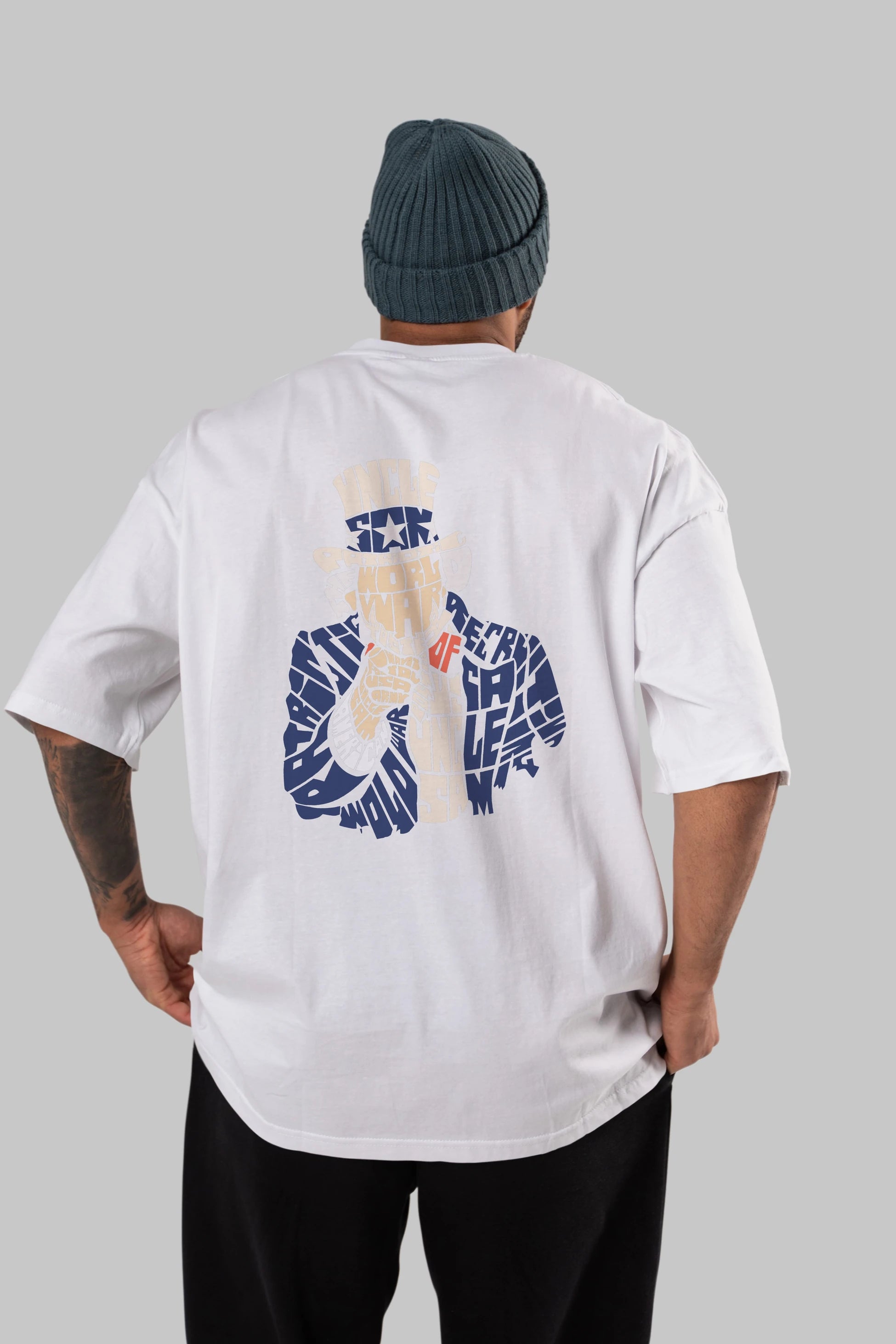 Uncle Sam Arka Baskılı Oversize t-shirt %100 pamuk Erkek Kadın Unisex