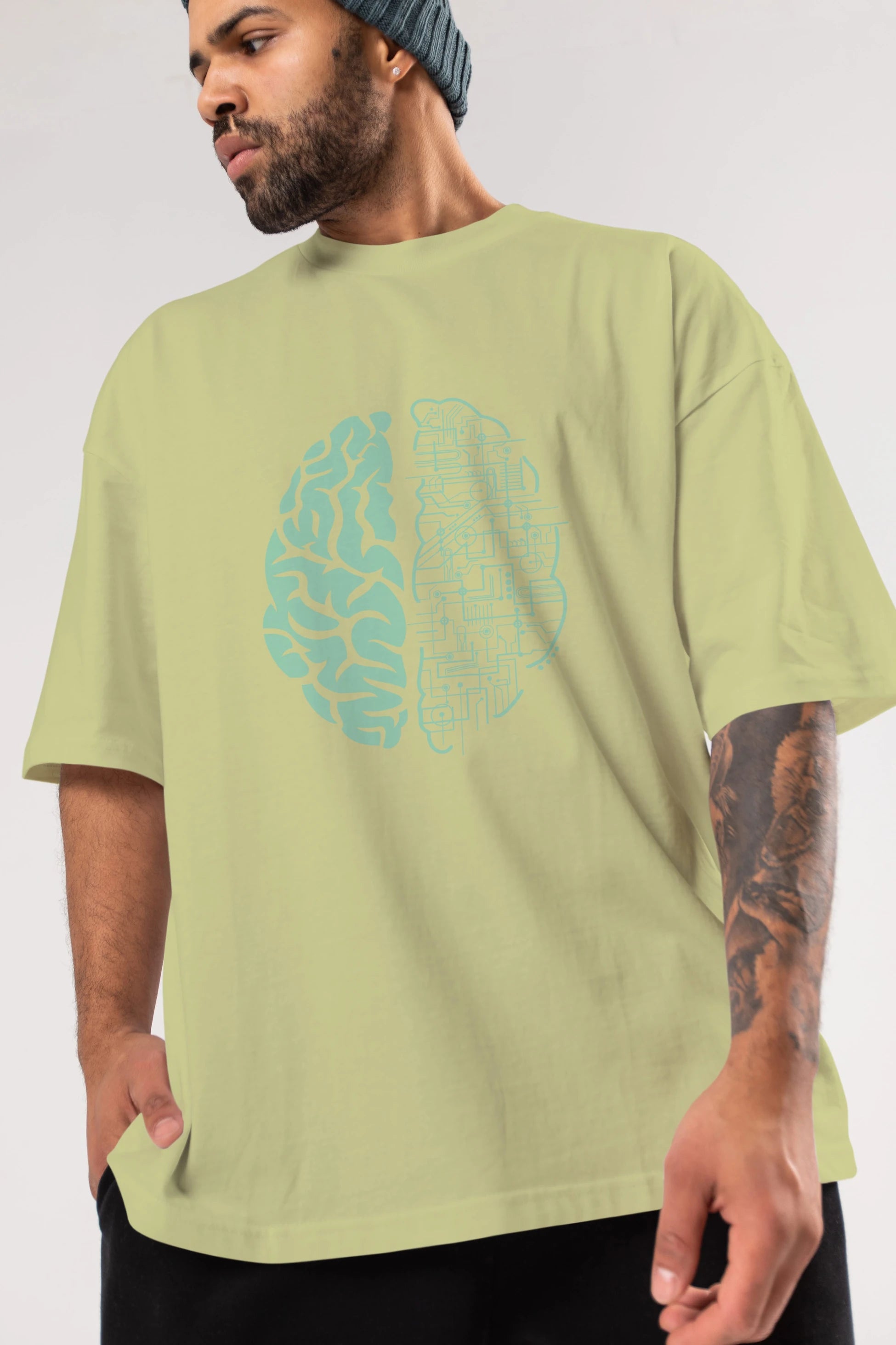Electric Brain Ön Baskılı Oversize t-shirt %100 pamuk Erkek Kadın Unisex