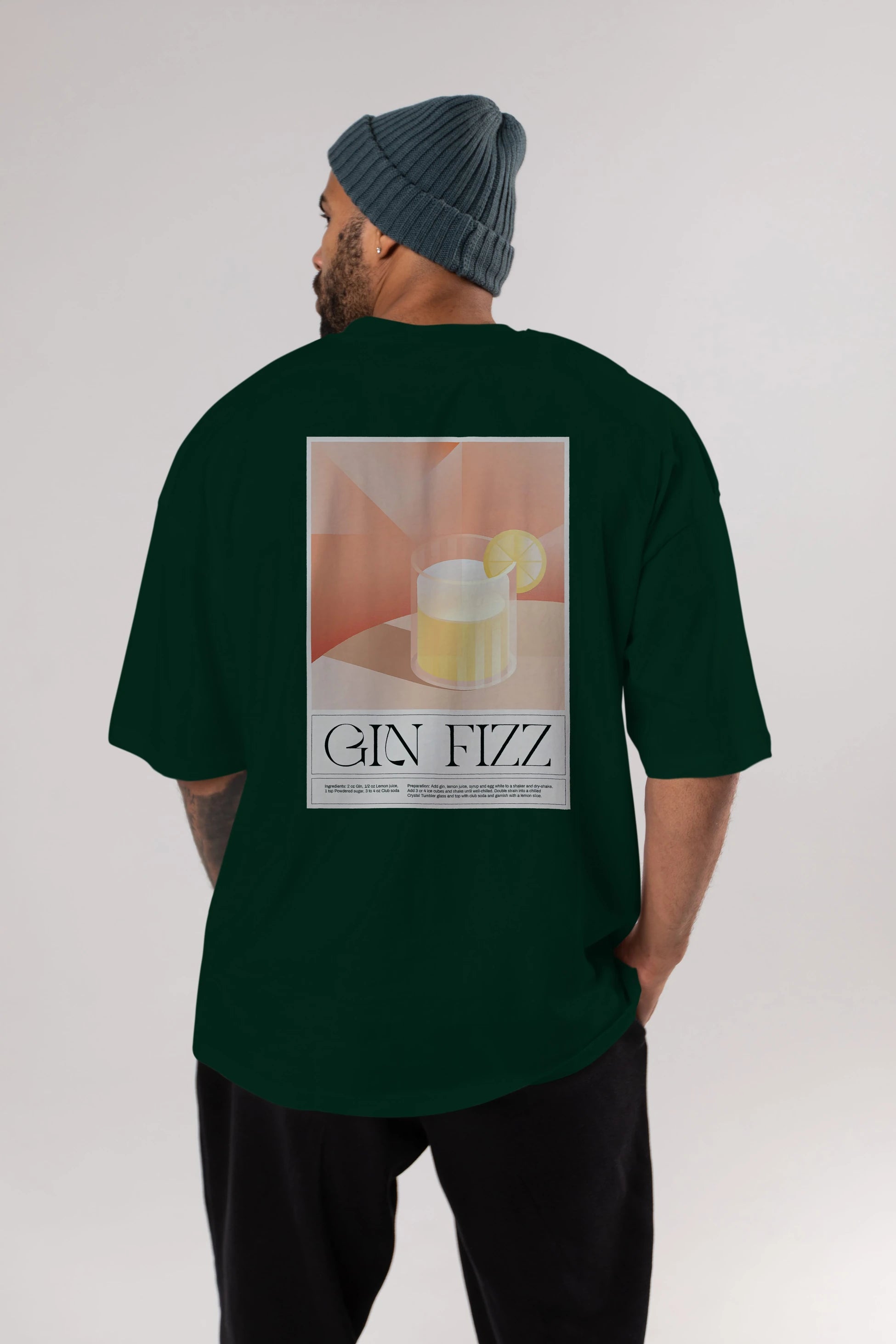 Gin Fizz Arka Baskılı Oversize t-shirt Erkek Kadın Unisex %100 Pamuk Bisiklet Yaka tişort