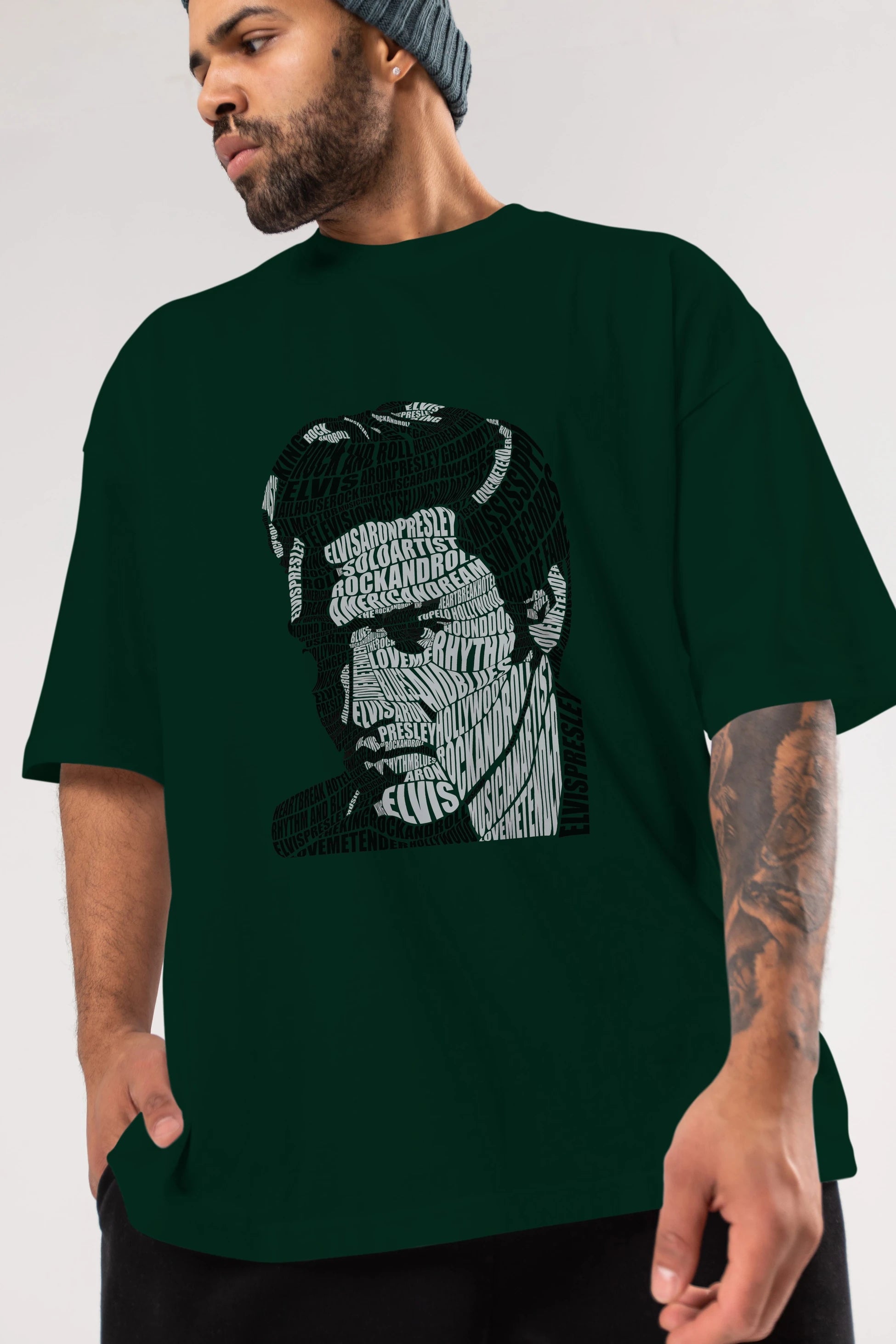 Elvis Presley Calligram Ön Baskılı Oversize t-shirt %100 pamuk Erkek Kadın Unisex