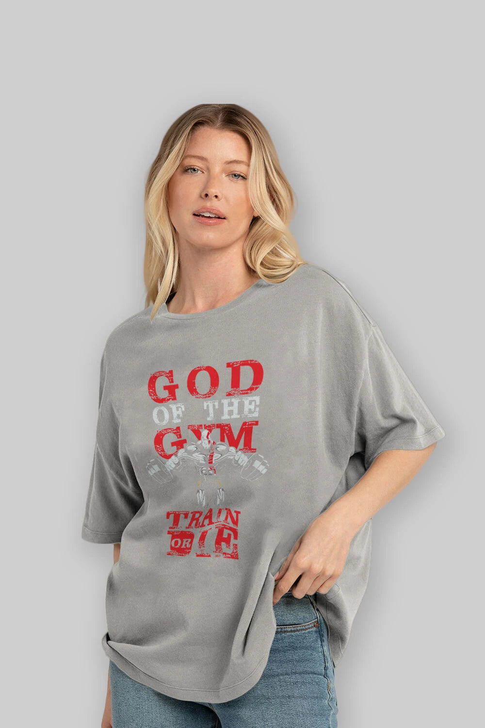 God of The GYM Ön Baskılı Oversize t-shirt Erkek Kadın Unisex %100 Pamuk Bisiklet Yaka tişort