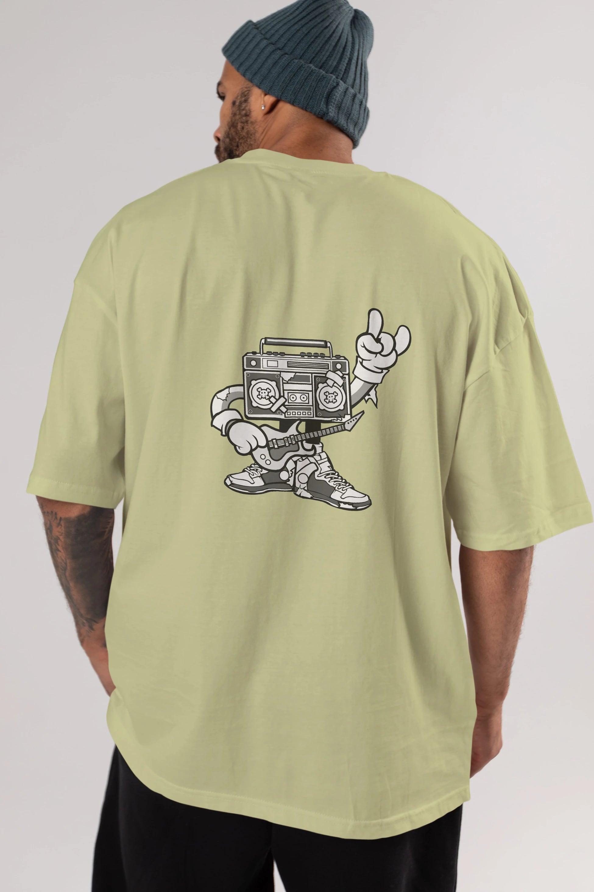 Boombox Rockstar Arka Baskılı Oversize t-shirt Erkek Kadın Unisex %100 Pamuk tişort