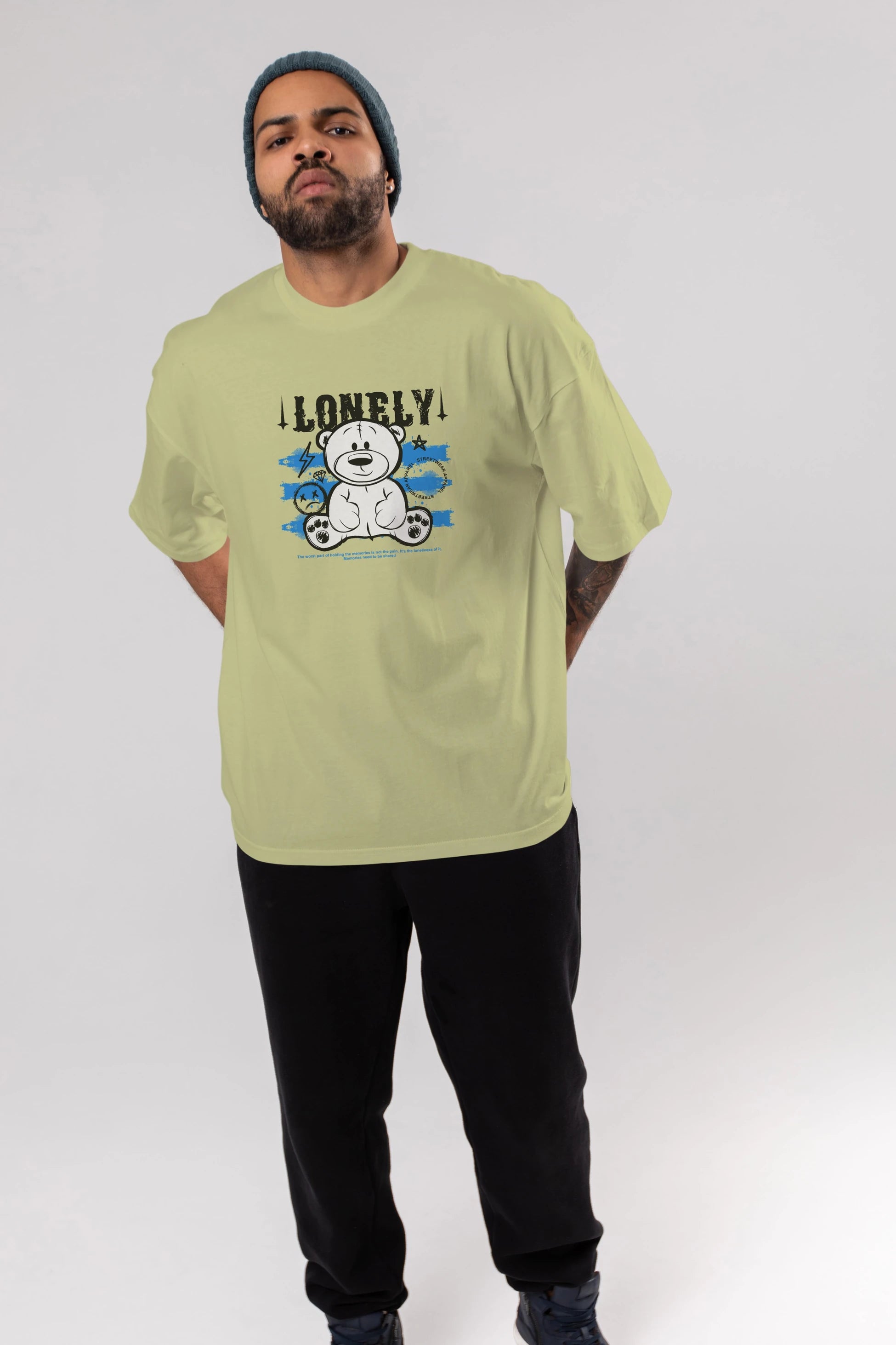 Teddy Bear Lonely Ön Baskılı Oversize t-shirt Erkek Kadın Unisex