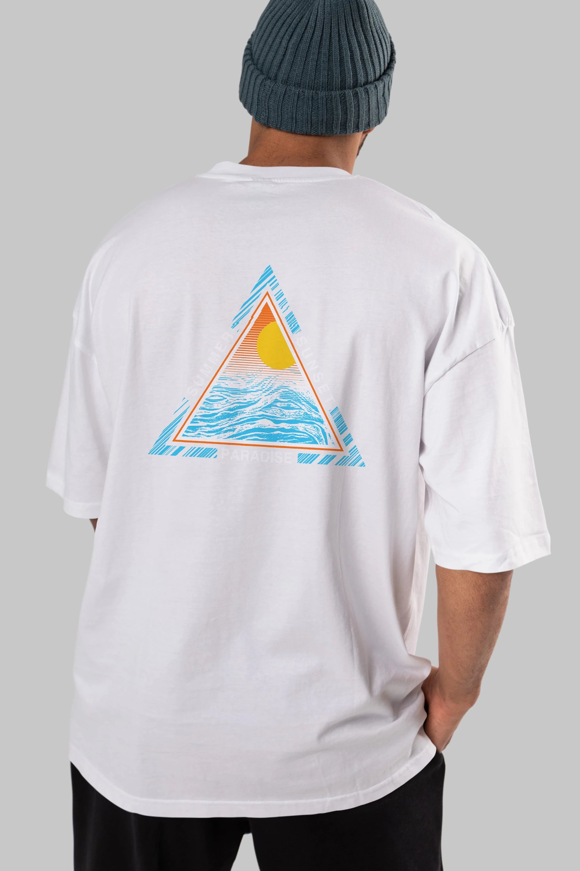 Summer Sunset Paradise Arka Baskılı Oversize t-shirt Erkek Kadın Unisex
