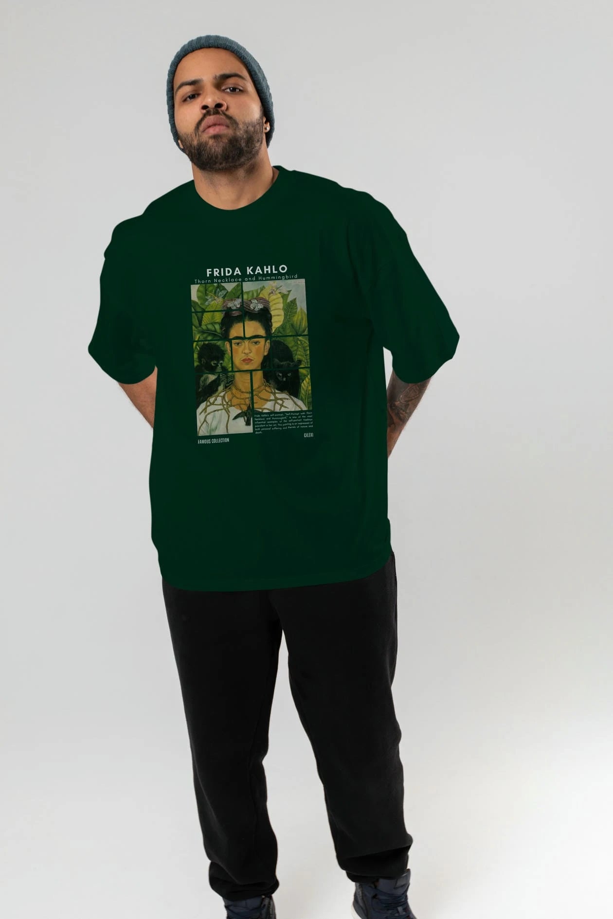 Frida Kahlo ön Baskılı Oversize t-shirt Erkek Kadın Bisiklet Yaka Pamuk tişort