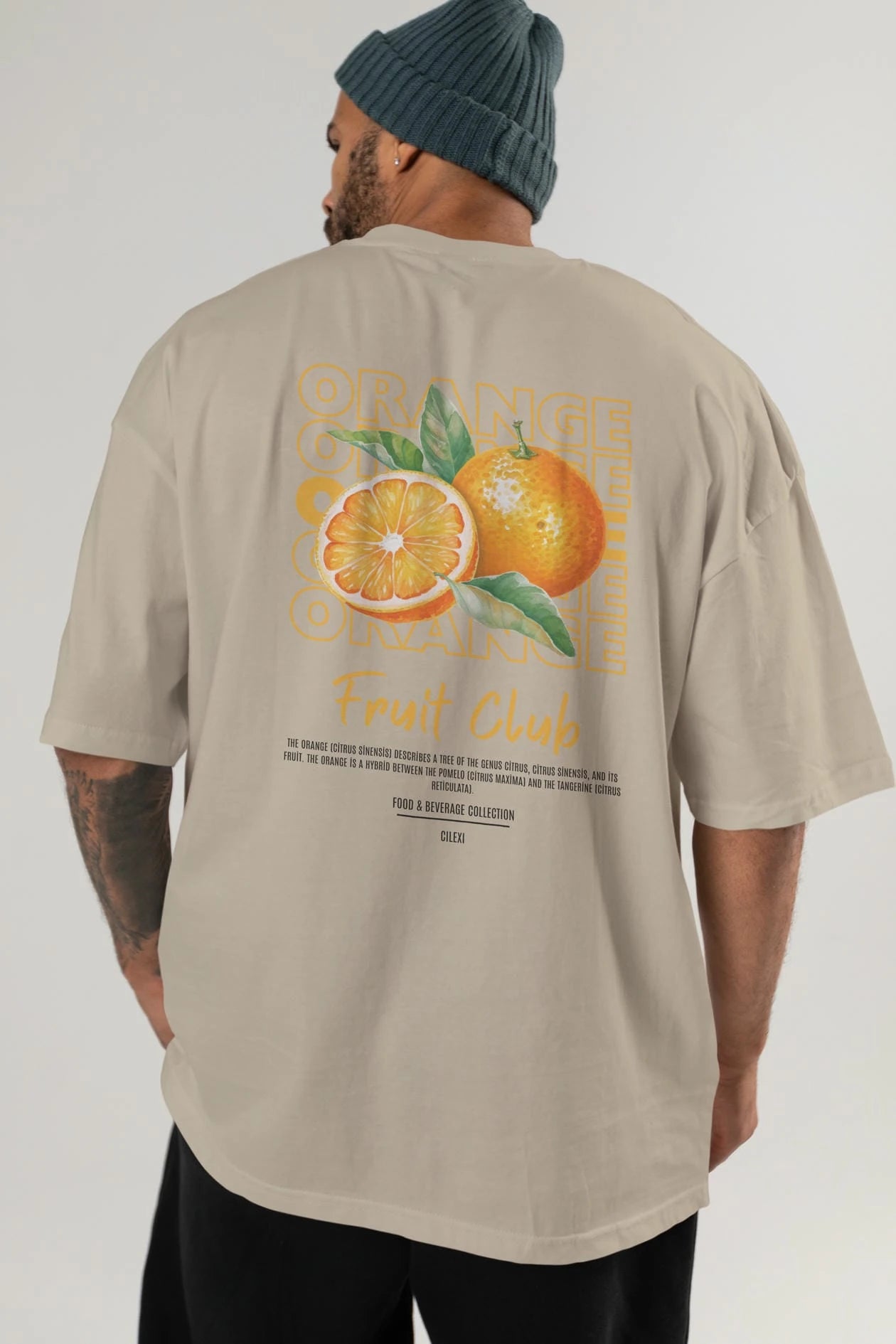 Orange Arka Baskılı Oversize t-shirt Erkek Kadın Pamuk Bisiklet Yaka tişort