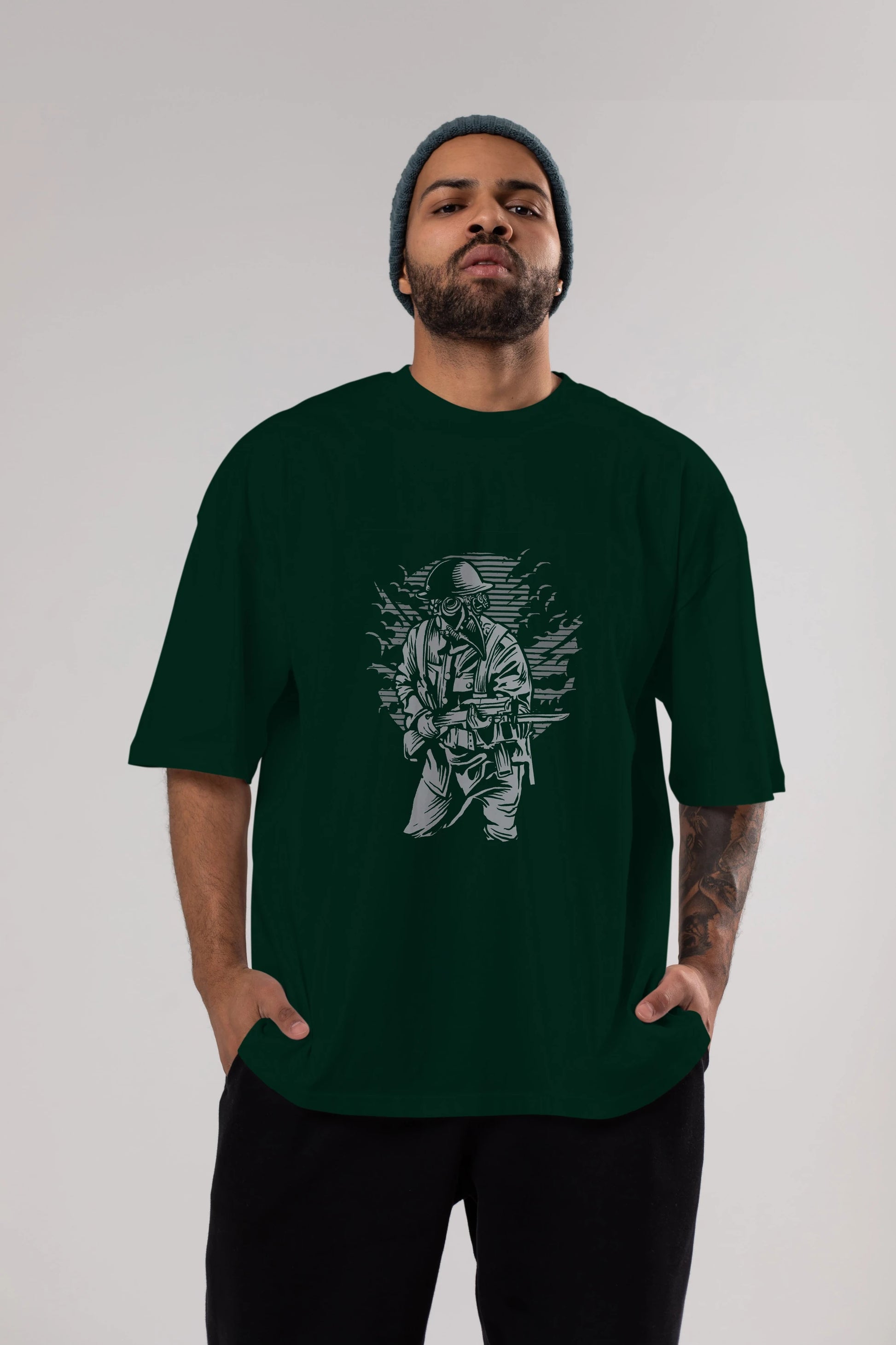 Steampunk Style Soldier Ön Baskılı Oversize t-shirt Erkek Kadın Unisex %100 Pamuk tişort