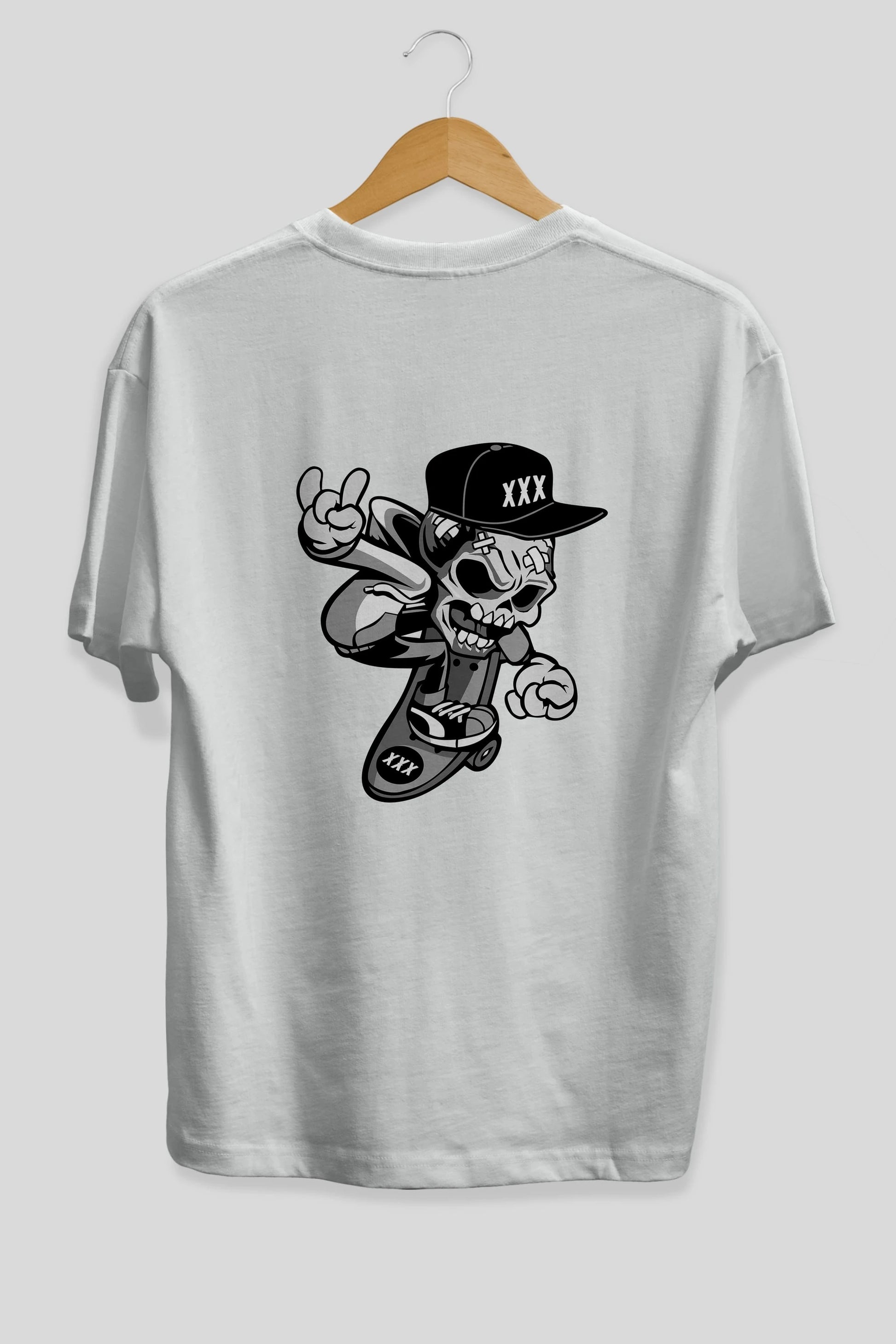 Skull Skateboard Arka Baskılı Oversize t-shirt Erkek Kadın Unisex %100 Pamuk tişort