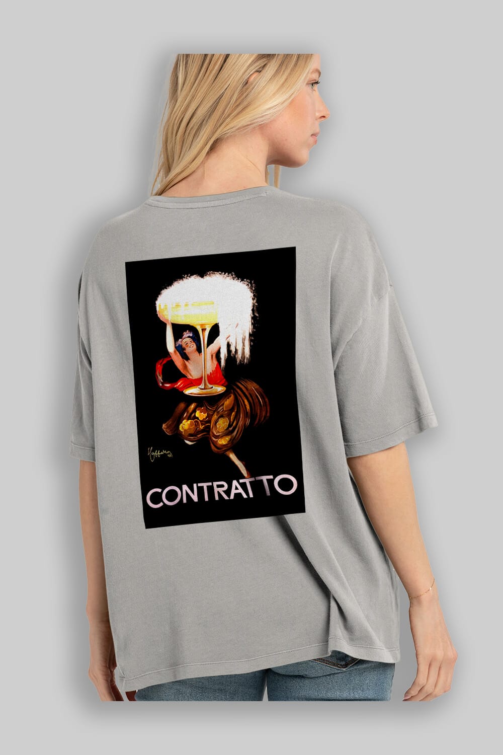 Contratto Arka Baskılı Oversize t-shirt Erkek Kadın Unisex %100 Pamuk Bisiklet Yaka tişort