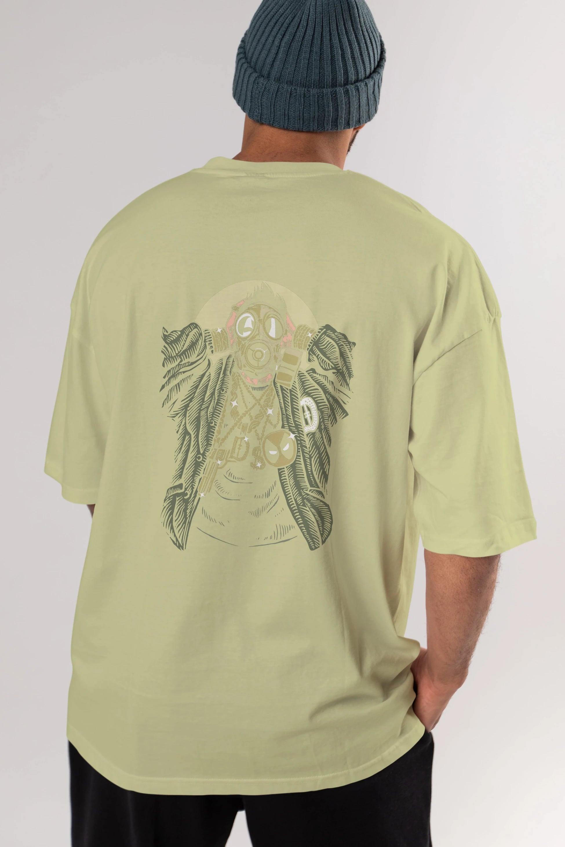 Gasmask Gangsta Arka Baskılı Oversize t-shirt Erkek Kadın Unisex %100 Pamuk