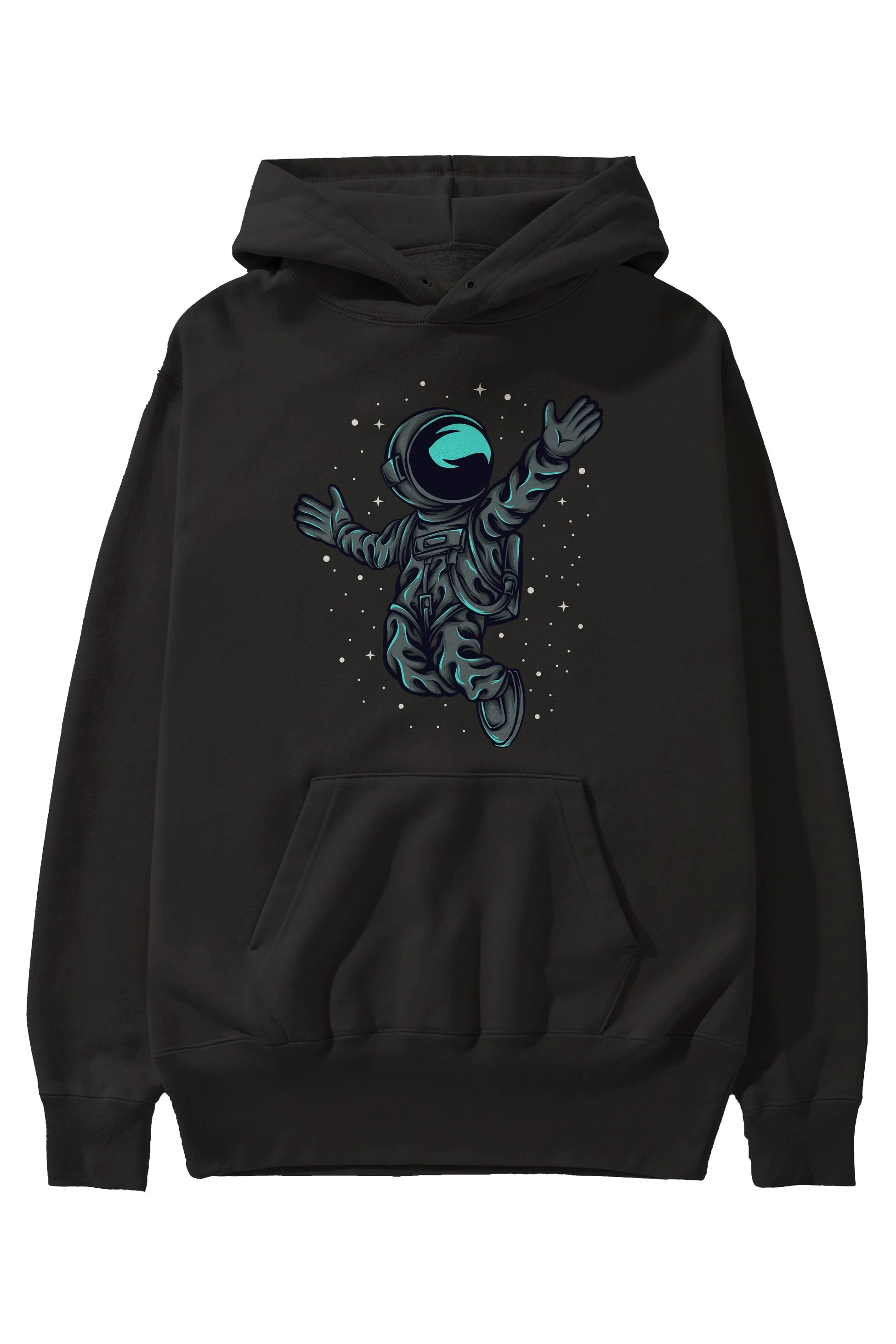 Happy Astronaut Ön Baskılı Hoodie Oversize Kapüşonlu Sweatshirt Erkek Kadın Unisex