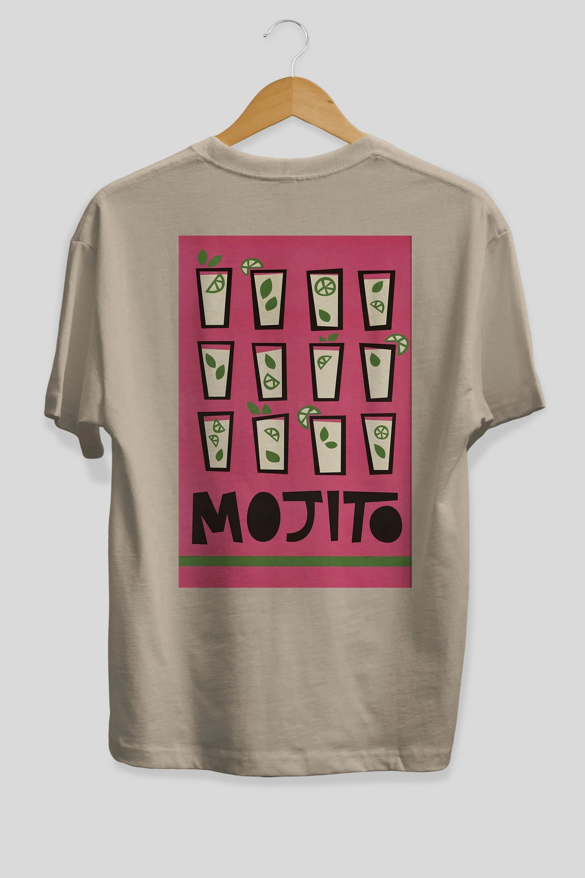 Mojito Arka Baskılı Oversize t-shirt Erkek Kadın Unisex %100 Pamuk Bisiklet Yaka tişort