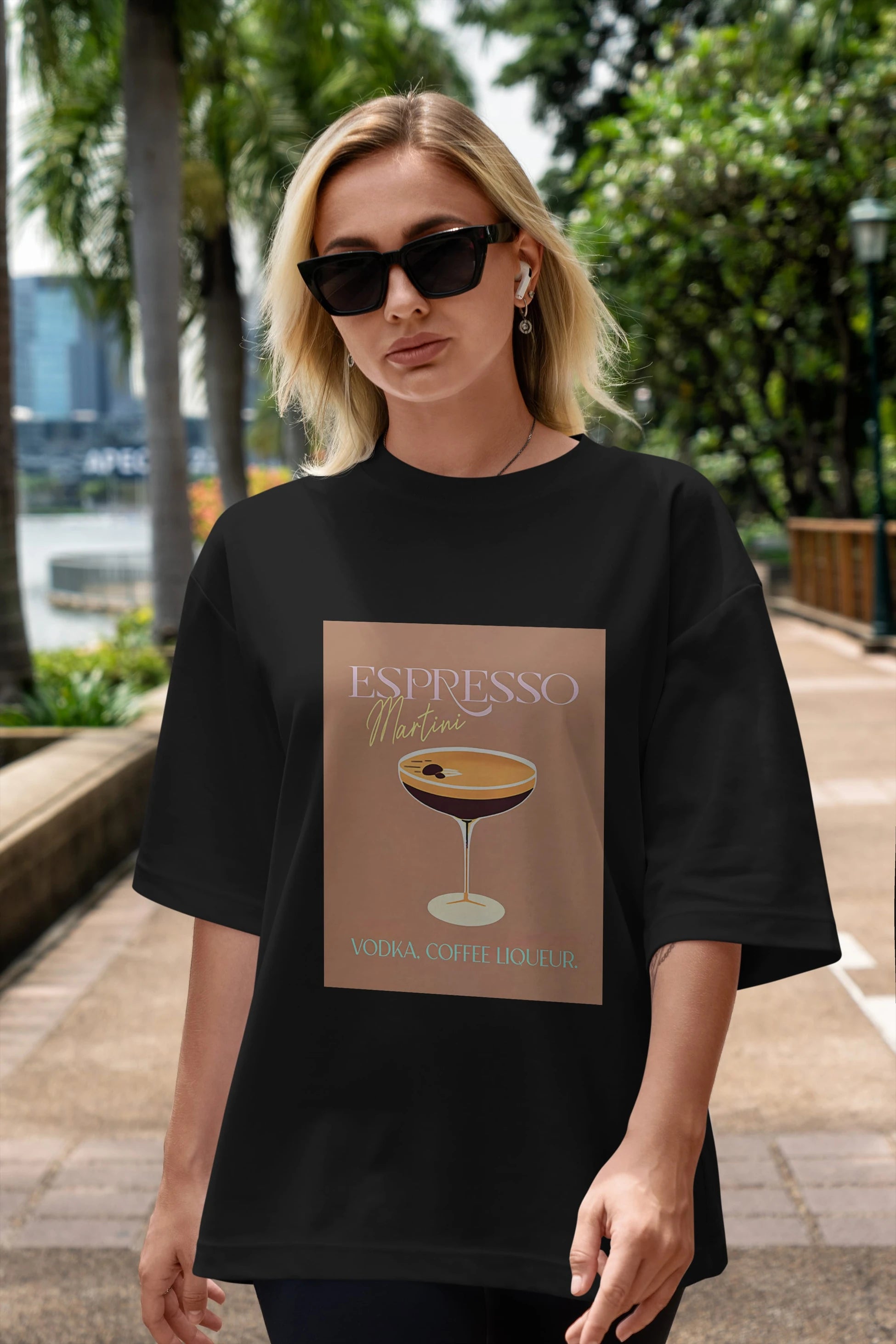 Espresso Martini Cocktail Ön Baskılı Oversize t-shirt Erkek Kadın Unisex %100 Pamuk Bisiklet Yaka tişort