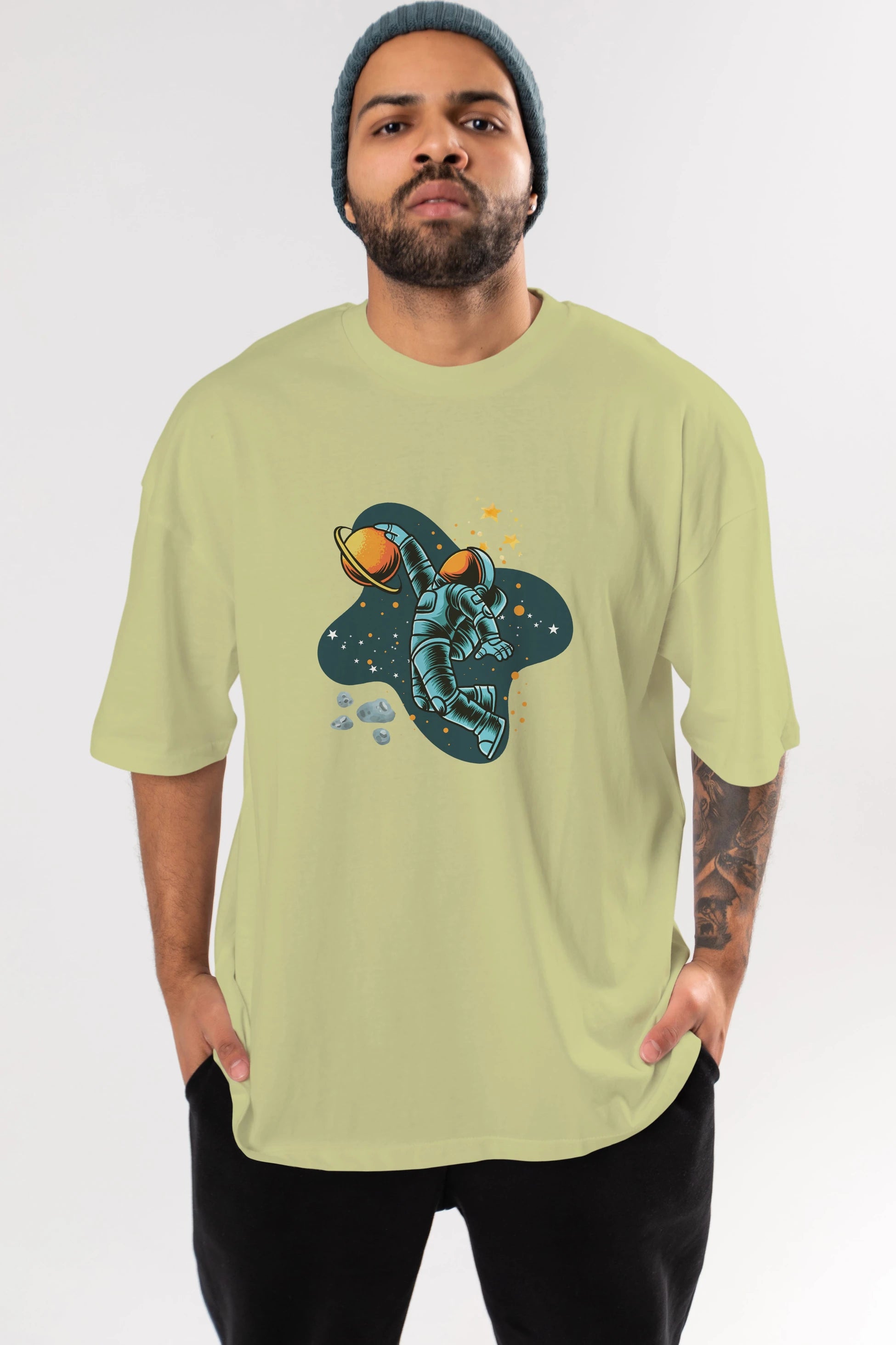 Astronot Basketbol Ön Baskılı Oversize t-shirt Erkek Kadın Unisex
