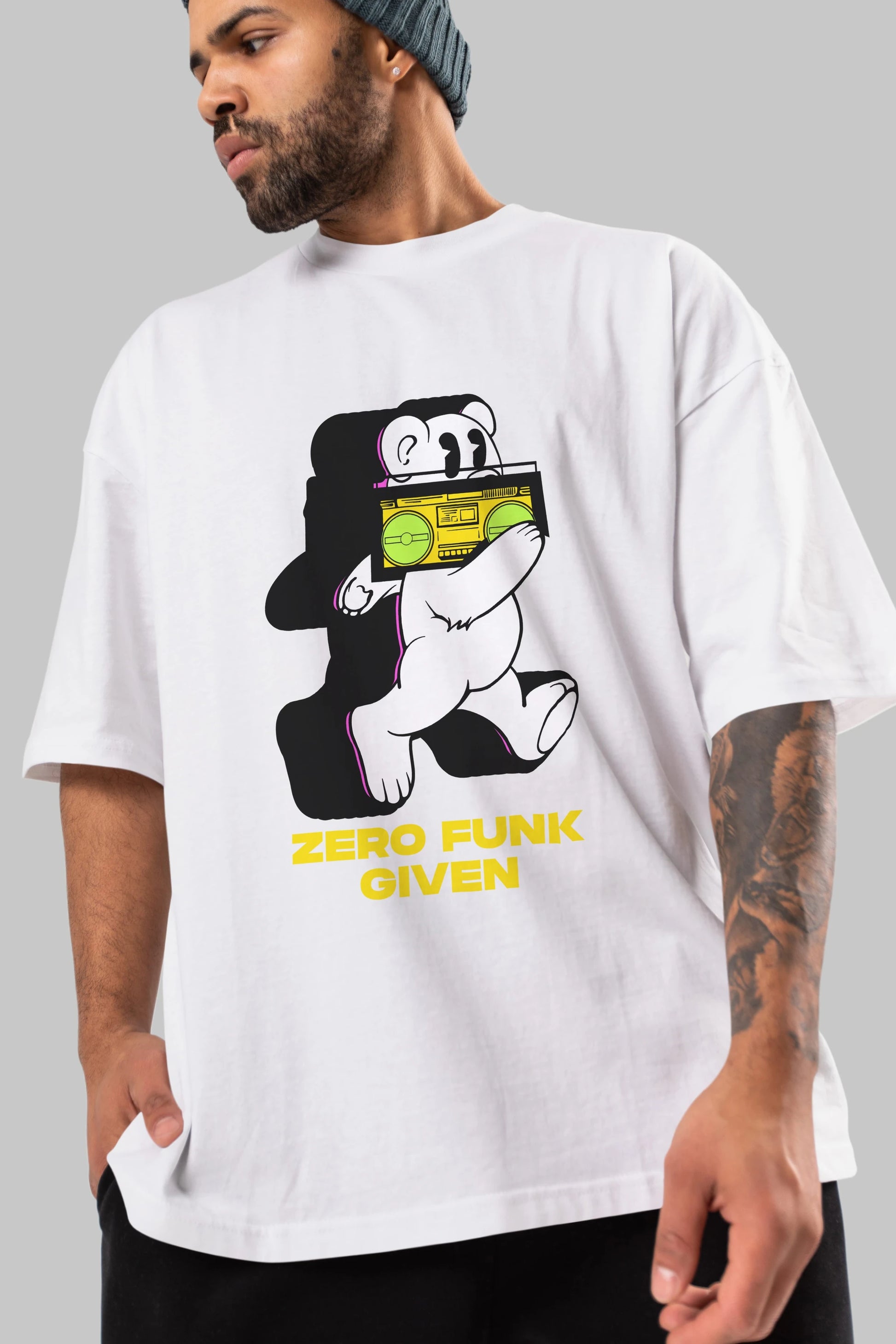 Zero Funk Given Bear Ön Baskılı Oversize t-shirt Erkek Kadın Unisex