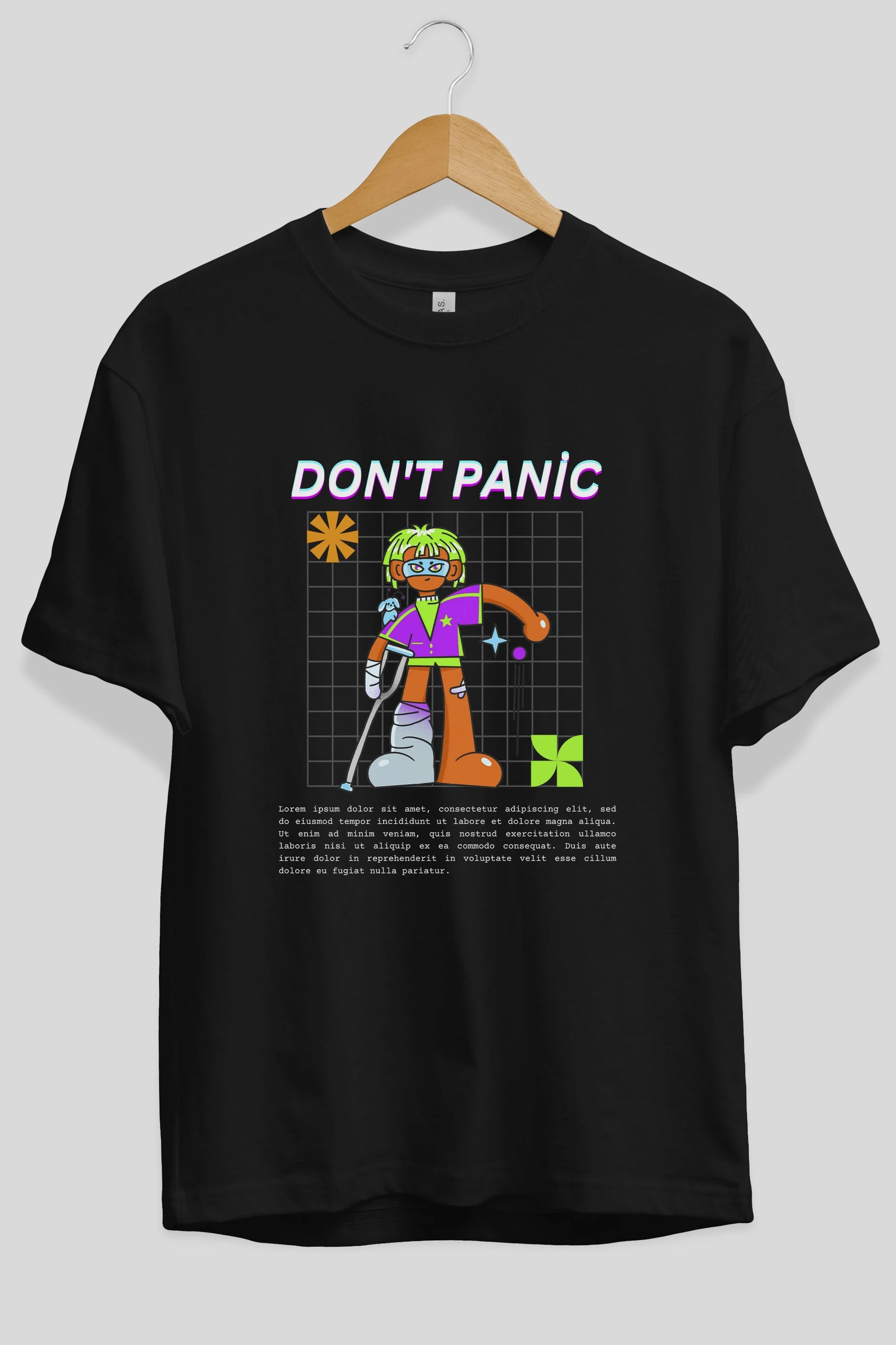 Dont Panic Yazılı Ön Baskılı Oversize t-shirt Erkek Kadın Unisex