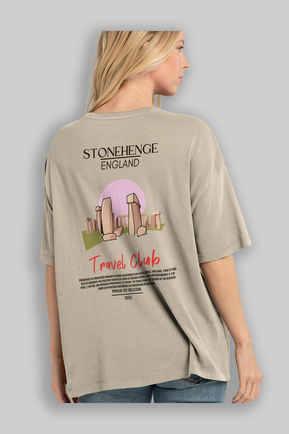 Stonehenge England Arka Baskılı Oversize t-shirt Erkek Kadın Pamuk Bisiklet Yaka tişort