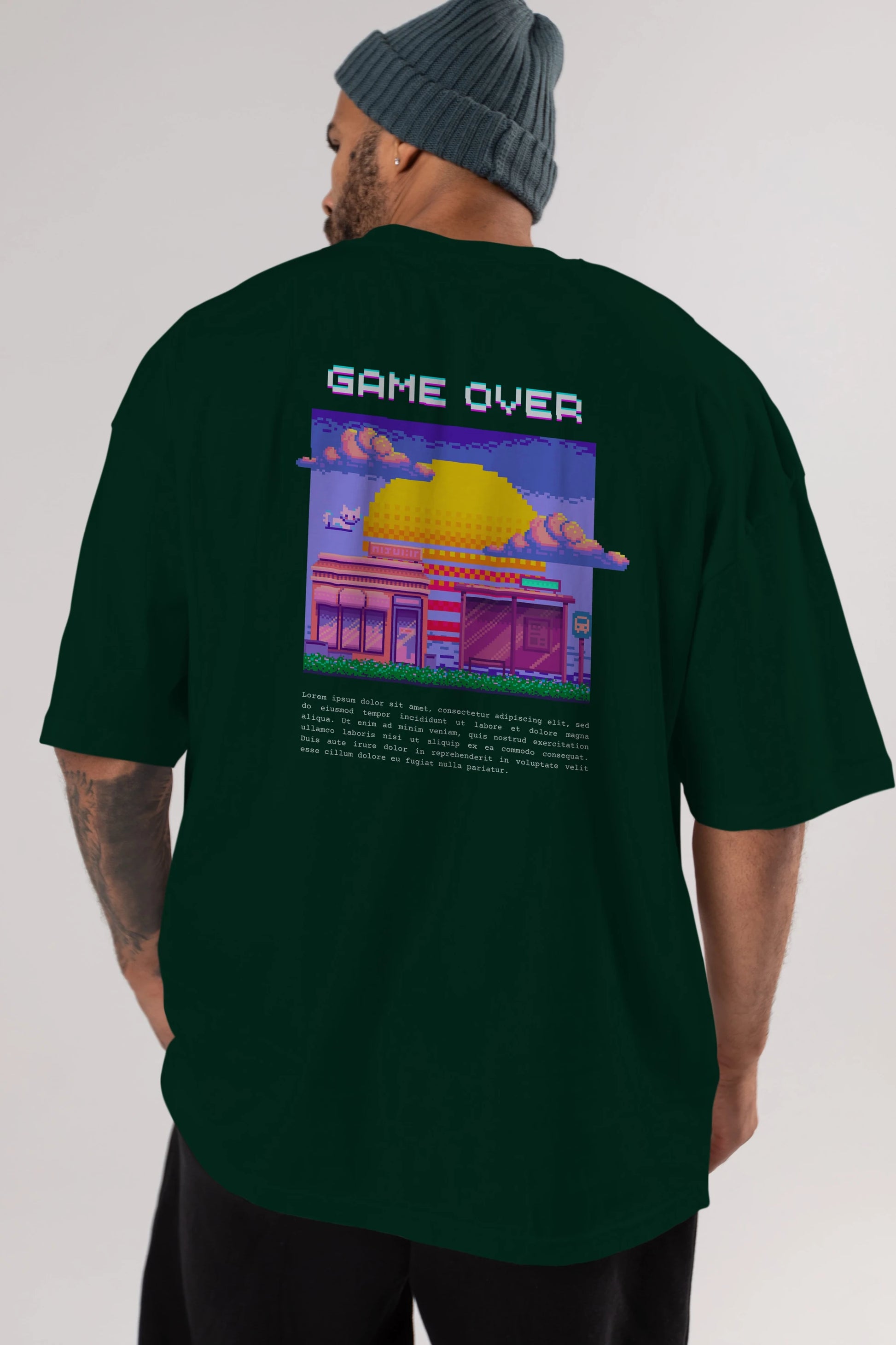 Game Over Yazılı Arka Baskılı Oversize t-shirt Erkek Kadın Unisex