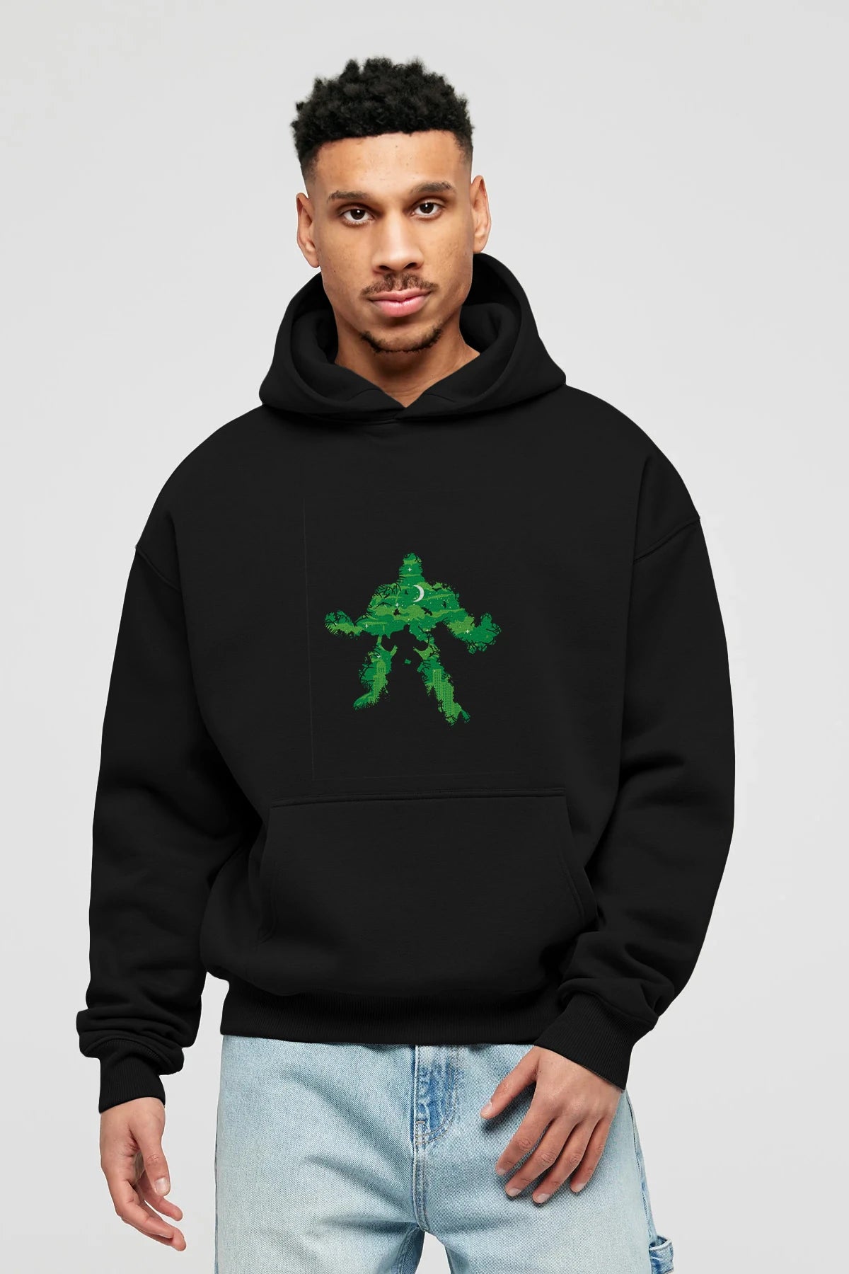 Green Monster Ön Baskılı Hoodie Oversize Kapüşonlu Sweatshirt Erkek Kadın Unisex