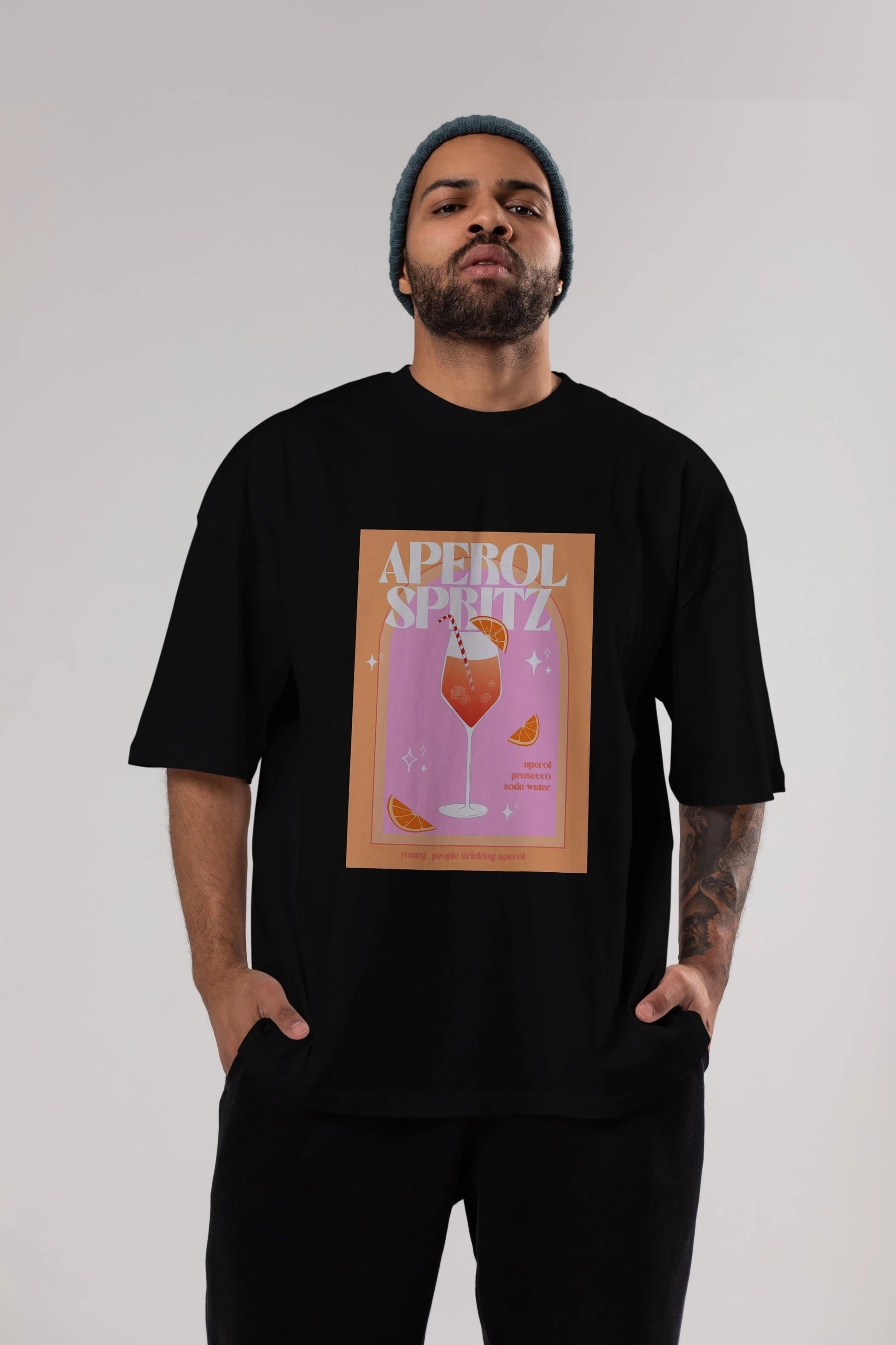 Aperol Spritz 2 Ön Baskılı Oversize t-shirt Erkek Kadın Unisex %100 Pamuk Bisiklet Yaka tişort