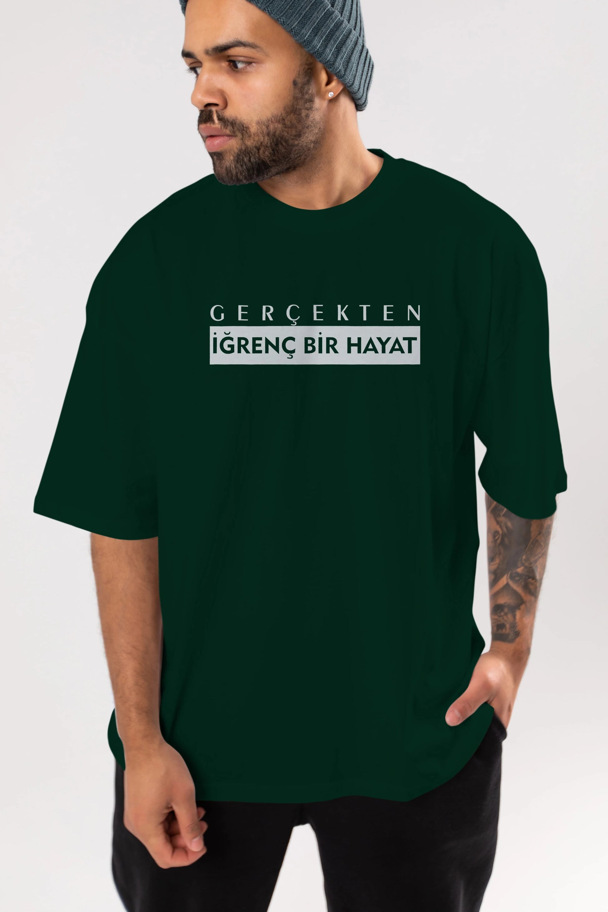 Gerçekte İğrenç Bir Hayat Ön Baskılı Oversize t-shirt %100 pamuk Erkek Kadın Unisex