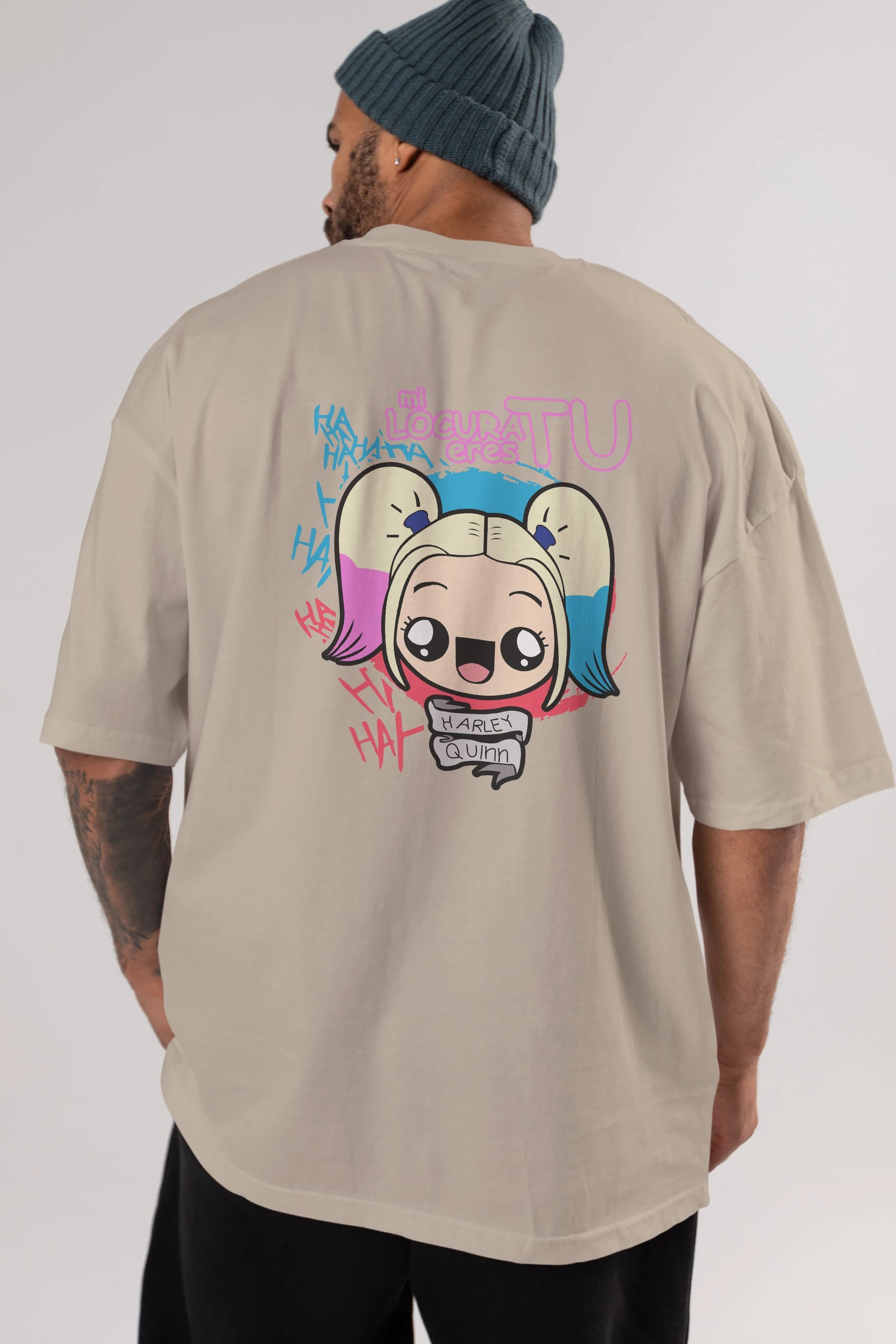 Harley Quinn Arka Baskılı Oversize t-shirt Erkek Kadın Unisex %100 Pamuk Bisiklet Yaka tişort