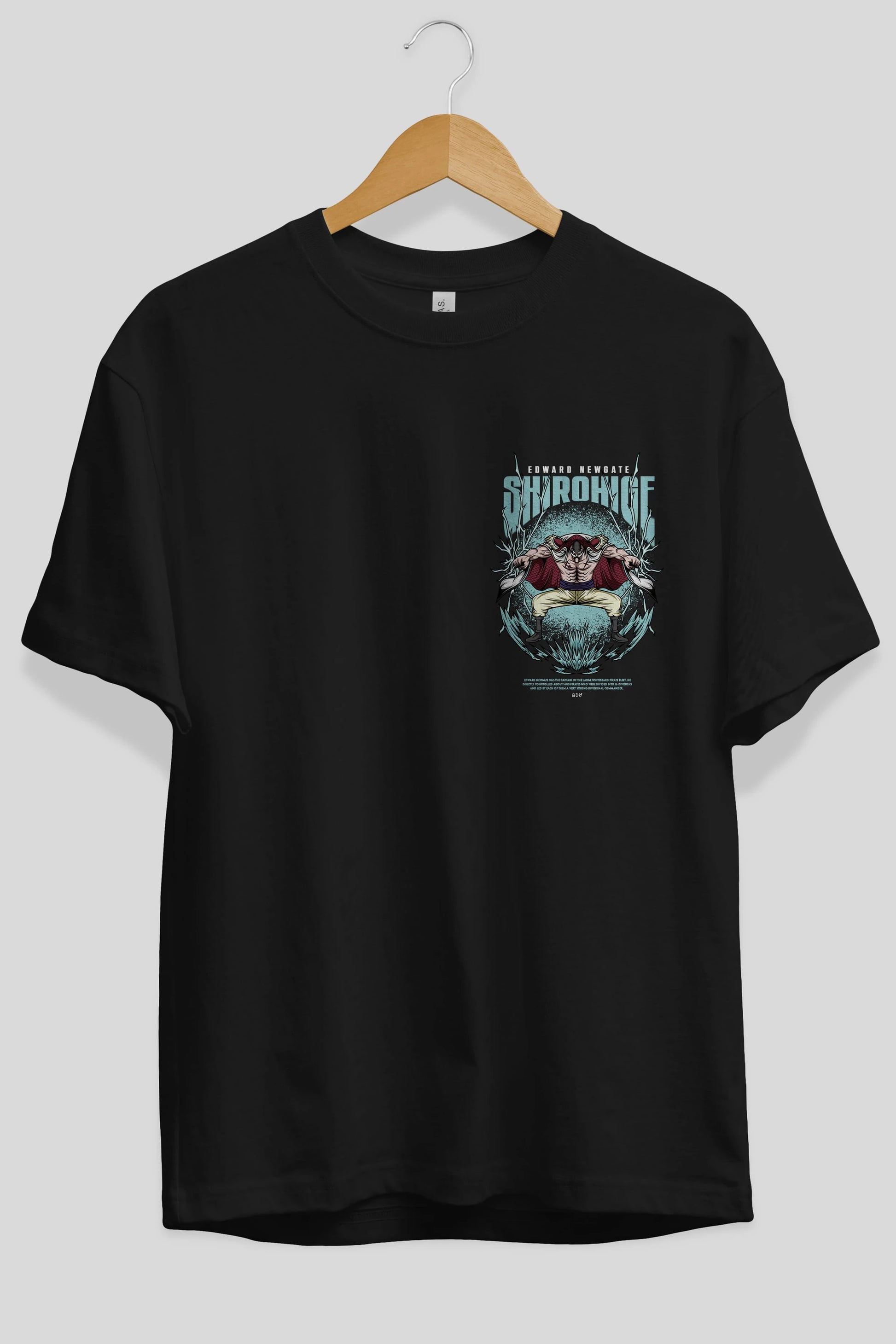 Shirohige Ön Sol Baskılı Oversize t-shirt Erkek Kadın Unisex %100 Pamuk Bisiklet Yaka tişort