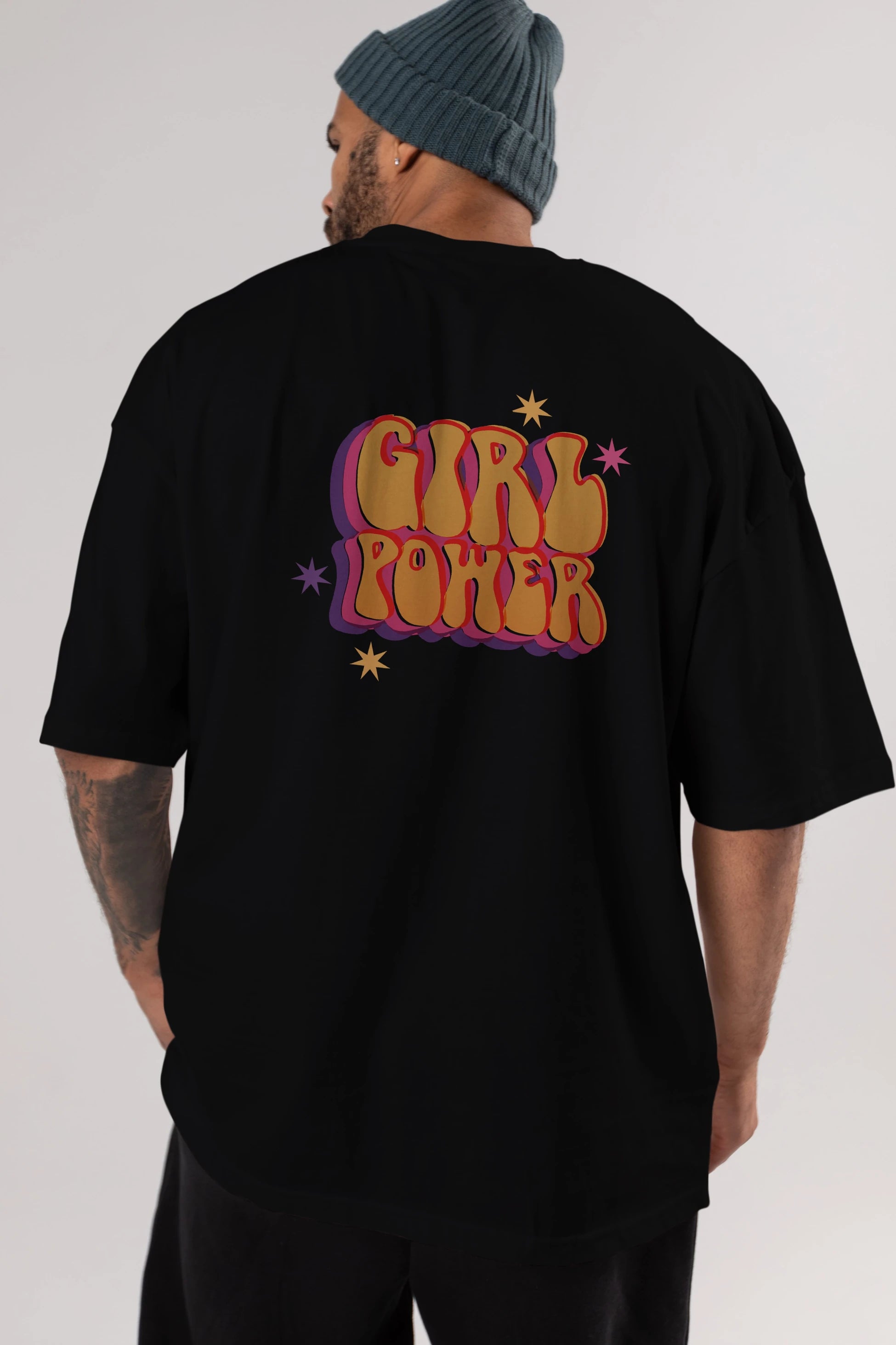 Girl Power Yazılı Arka Baskılı Oversize t-shirt Erkek Kadın Unisex