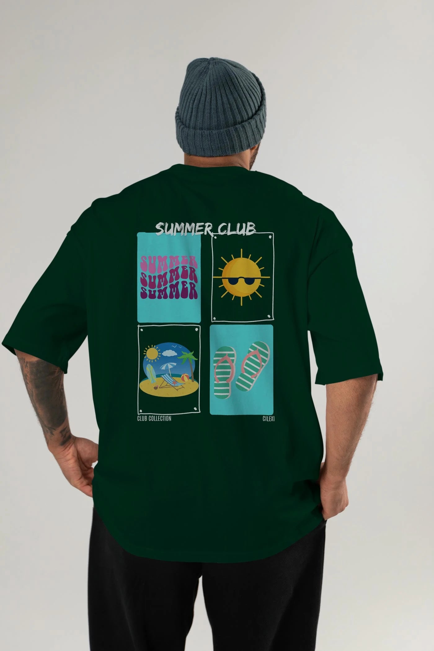 Summer Club Arka Baskılı Oversize t-shirt Erkek Kadın %100 Pamuk Bisiklet Yaka tişort