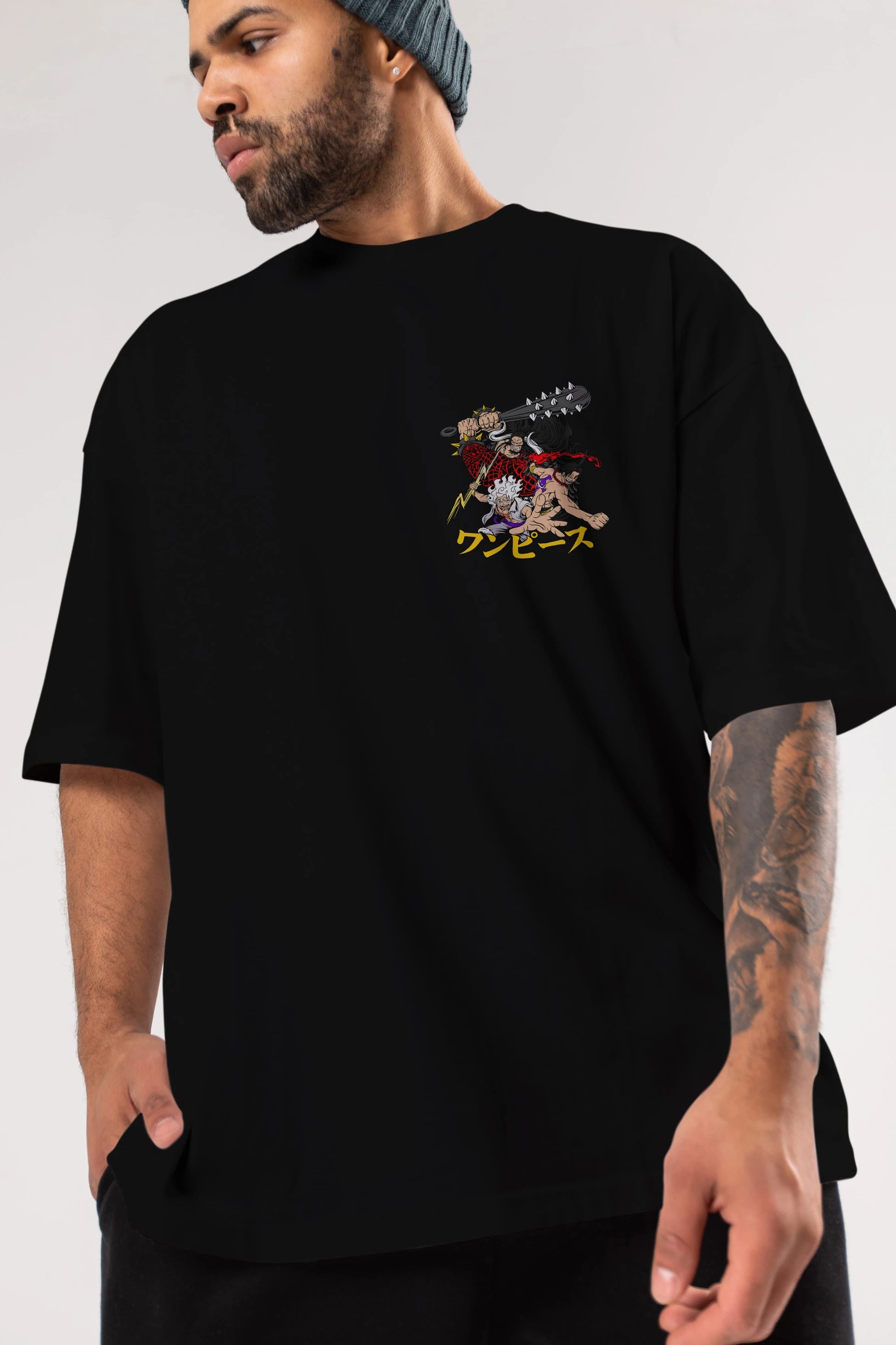 luffyacekaido Ön Sol Baskılı Oversize t-shirt Erkek Kadın Unisex %100 Pamuk Bisiklet Yaka tişort