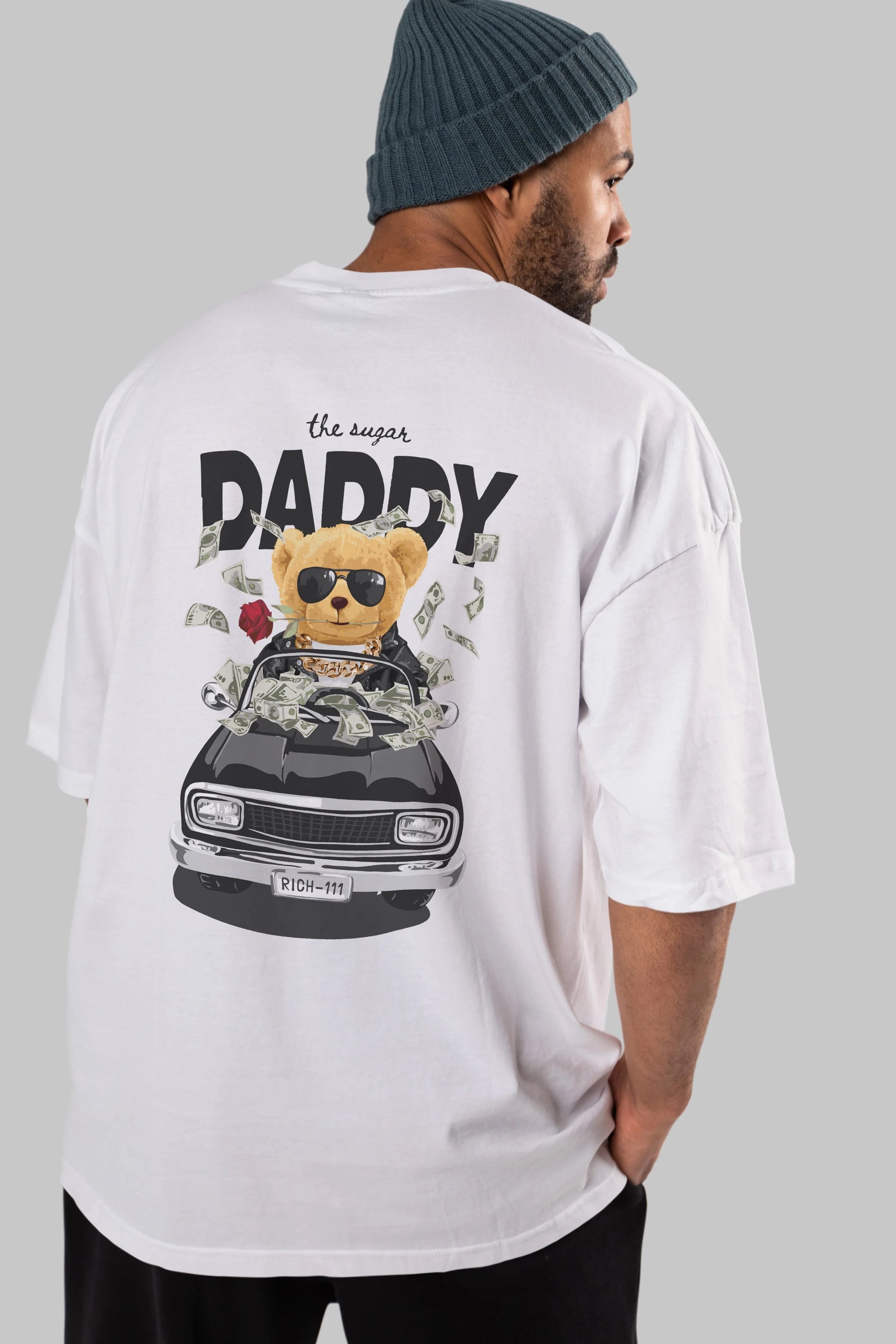 Teddy Bear Daddy Arka Baskılı Oversize t-shirt Erkek Kadın Unisex %100 Pamuk