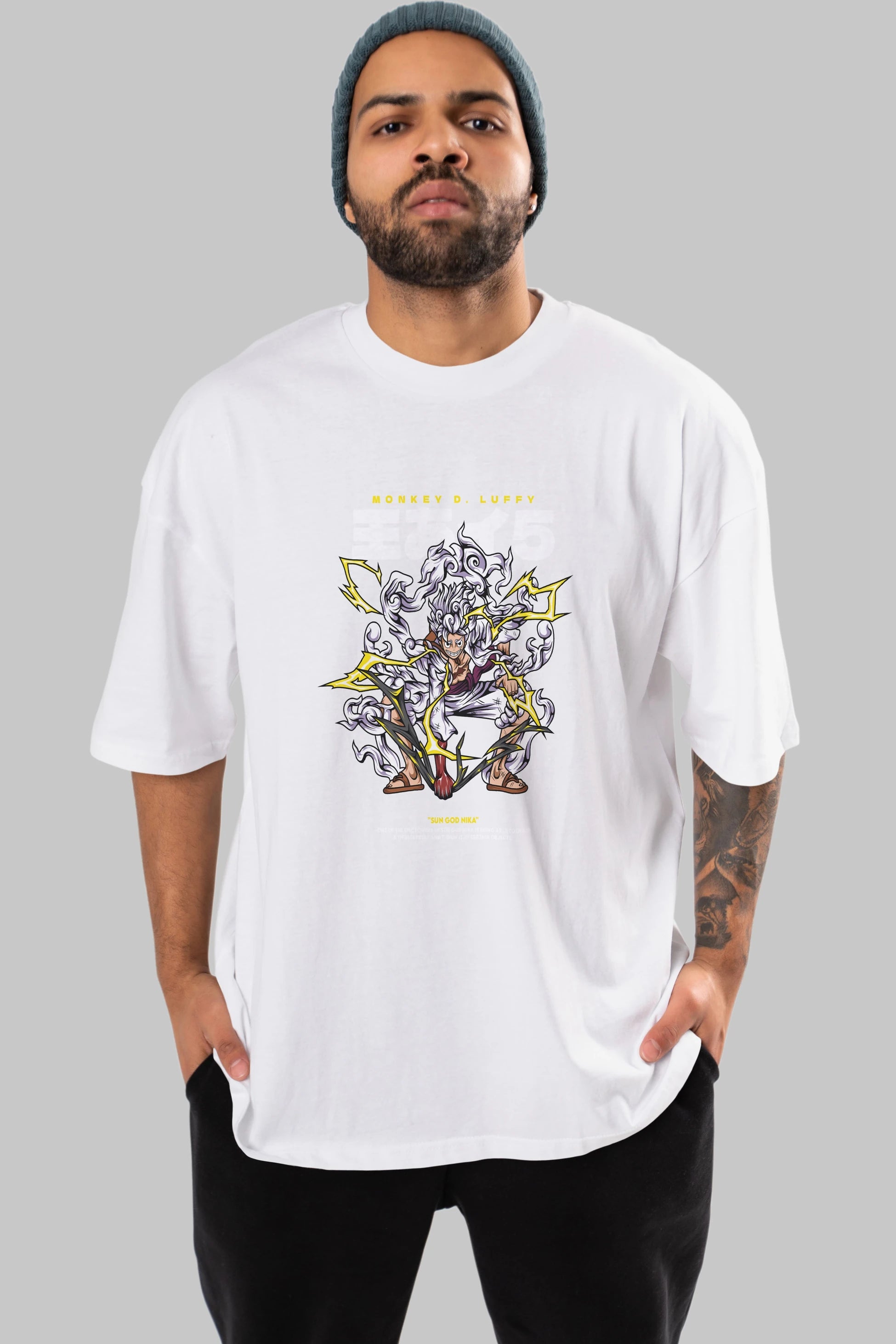 Monkey D. Luffy Anime Ön Baskılı Oversize t-shirt %100 pamuk Erkek Kadın Unisex