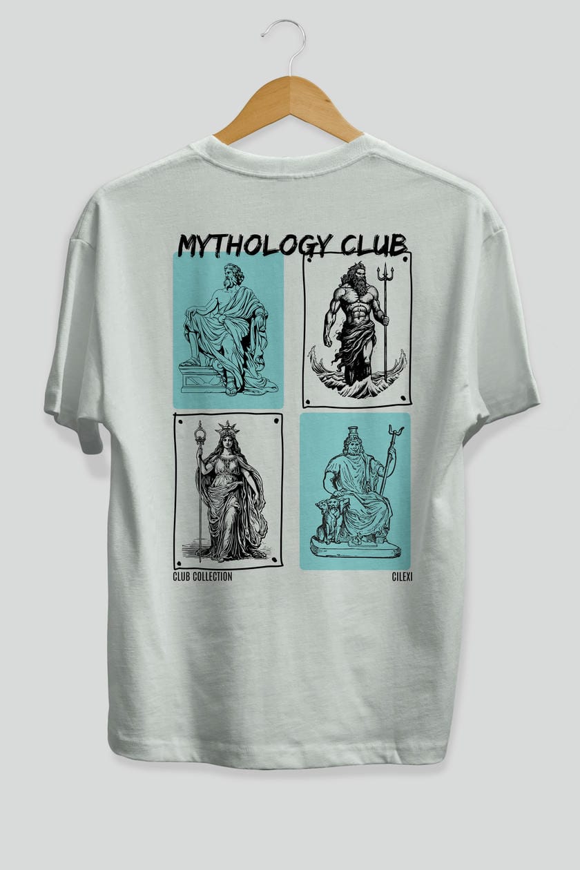 Mythology Club Arka Baskılı Oversize t-shirt Erkek Kadın %100 Pamuk Bisiklet Yaka tişort