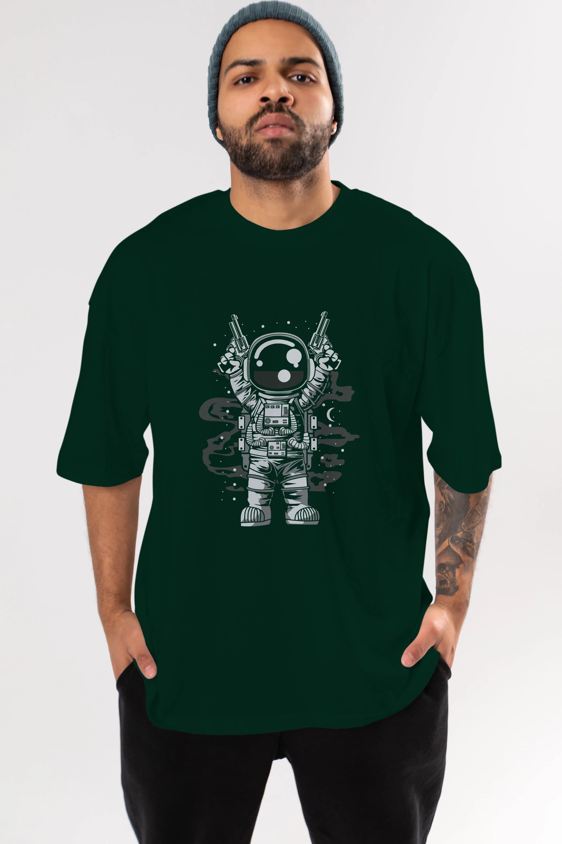 Astronaut Gun Ön Baskılı Oversize t-shirt Erkek Kadın Unisex