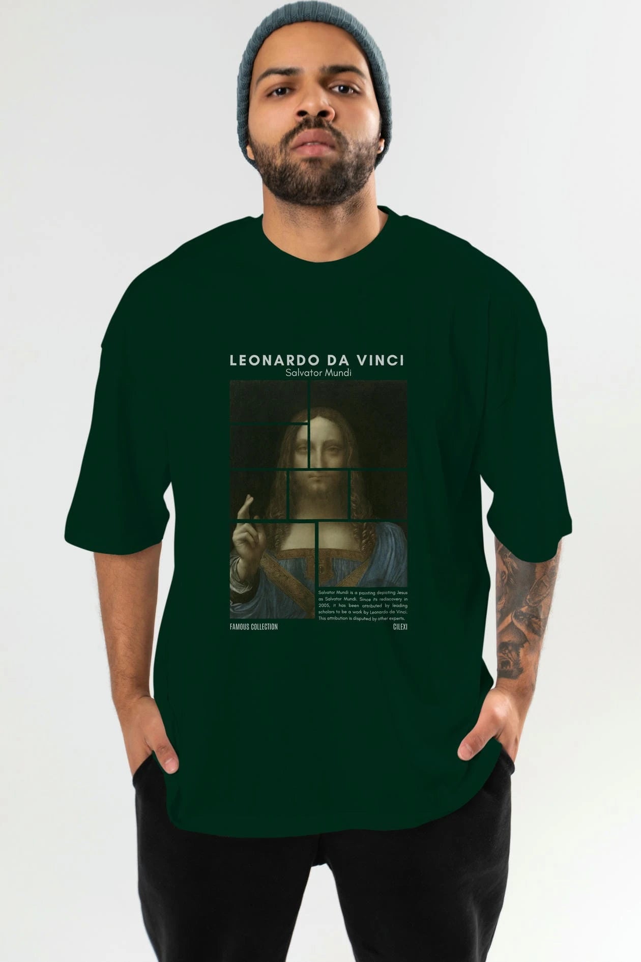Salvador Mundi ön Baskılı Oversize t-shirt Erkek Kadın Bisiklet Yaka Pamuk tişort
