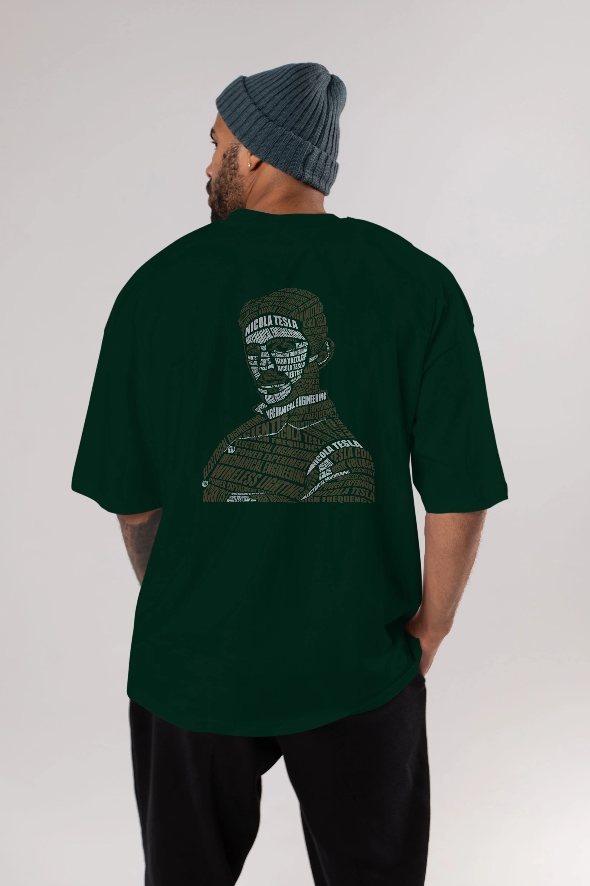 Nikola Tesla Calligram Arka Baskılı Oversize t-shirt %100 pamuk Erkek Kadın Unisex
