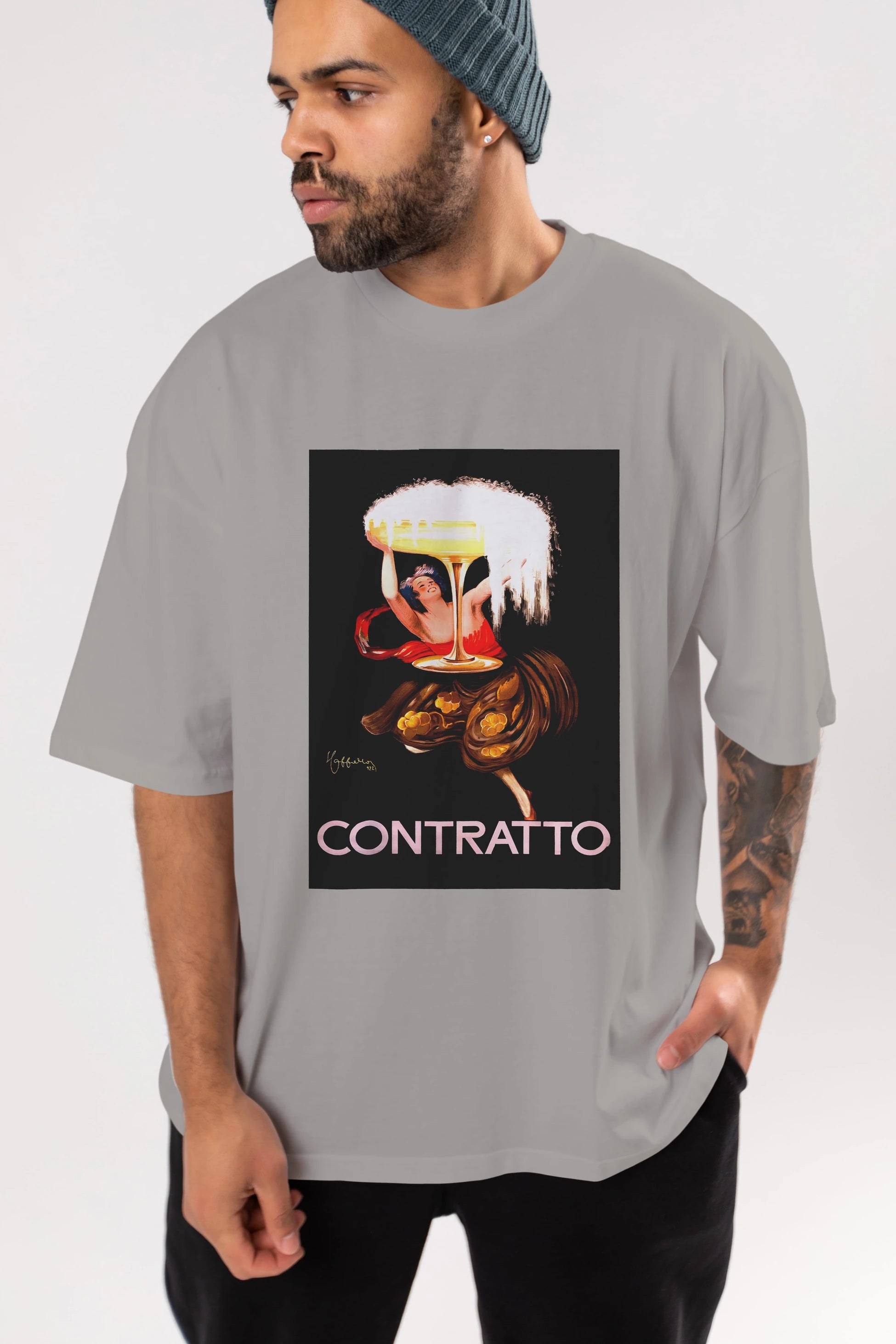 Contratto Ön Baskılı Oversize t-shirt Erkek Kadın Unisex %100 Pamuk Bisiklet Yaka tişort