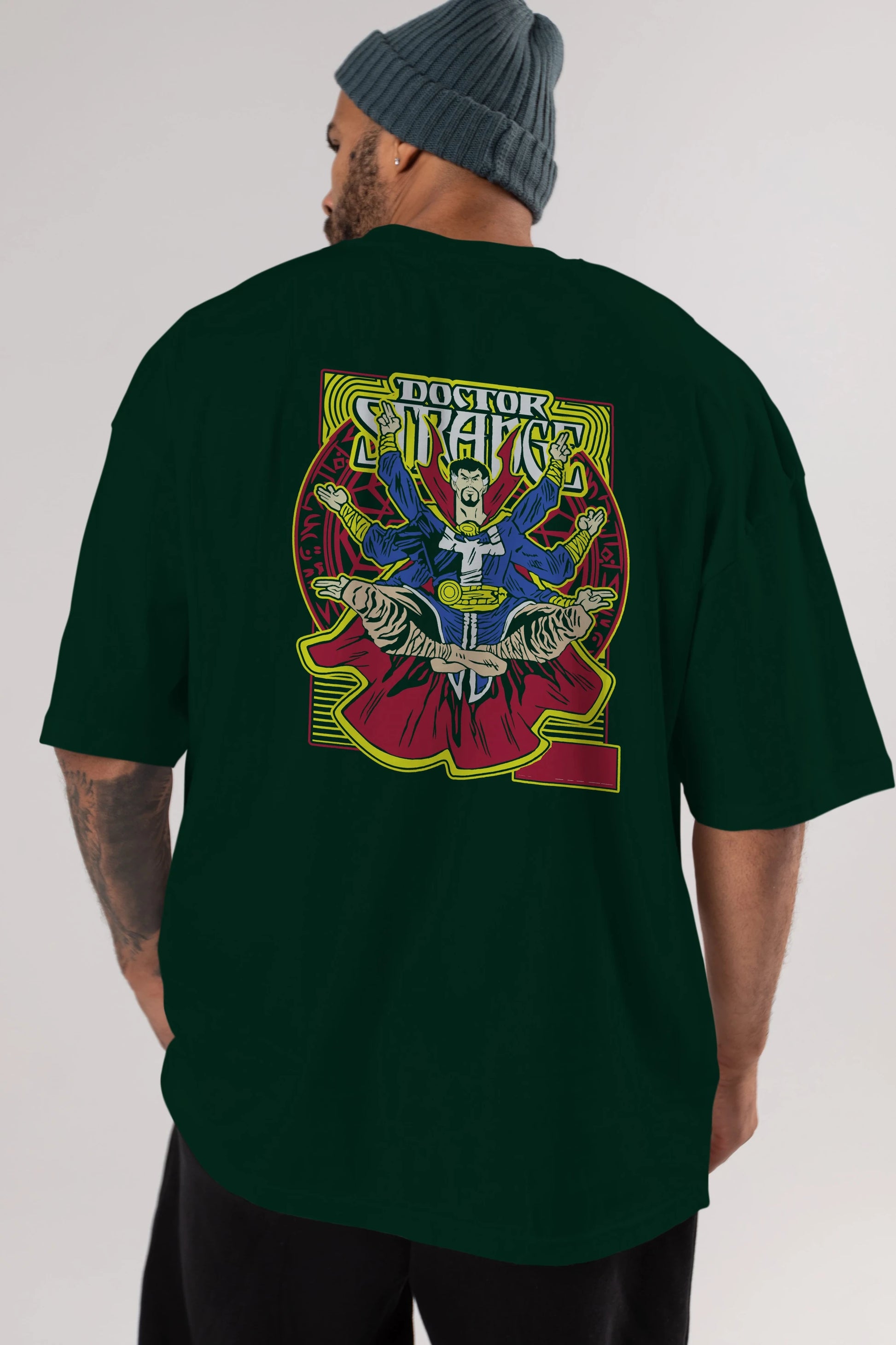 Doctor Strange (1) Arka Baskılı Oversize t-shirt Erkek Kadın Unisex %100 Pamuk Bisiklet Yaka tişort