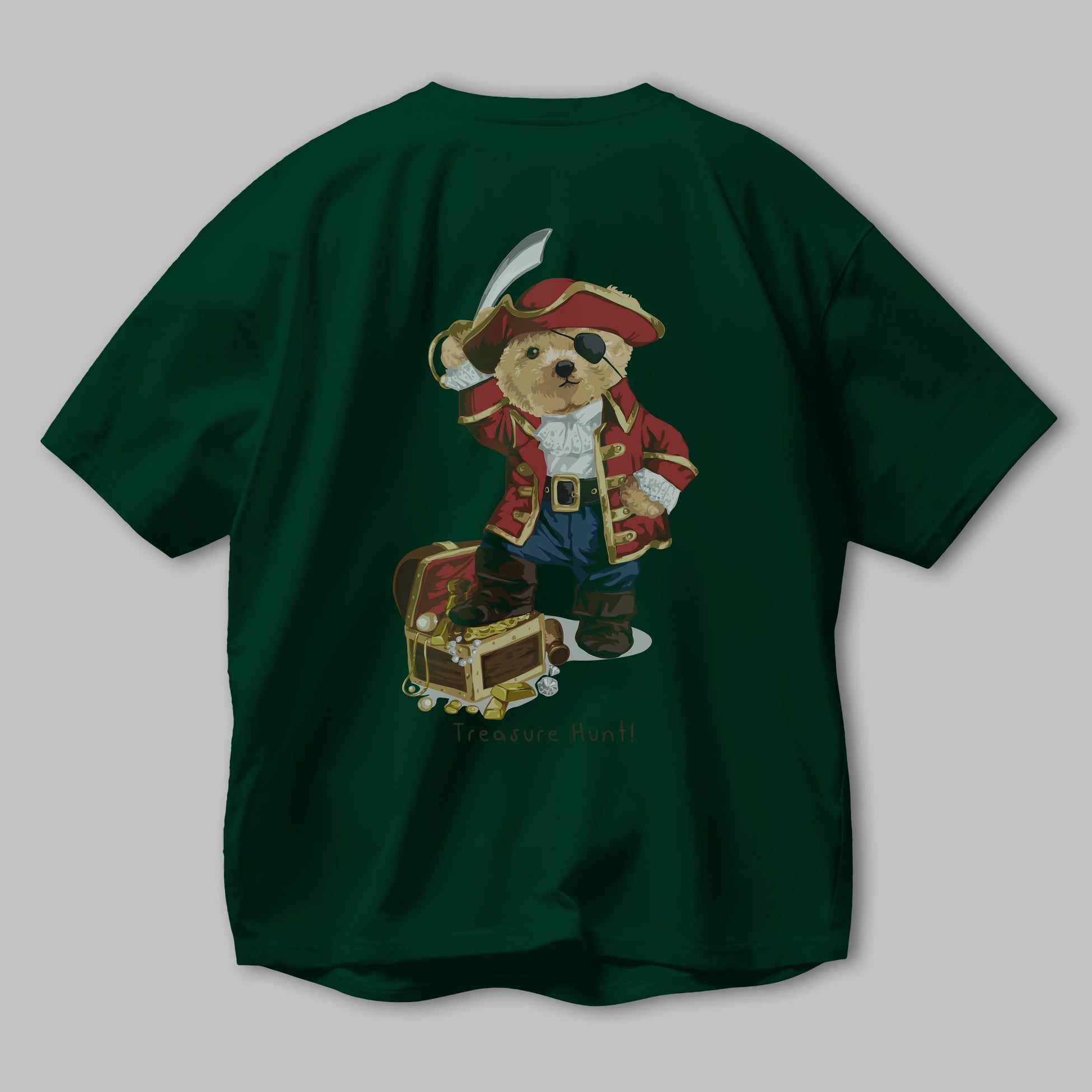 Teddy Bear Treasure Hunt Arka Baskılı Oversize t-shirt Erkek Kadın Unisex %100 Pamuk