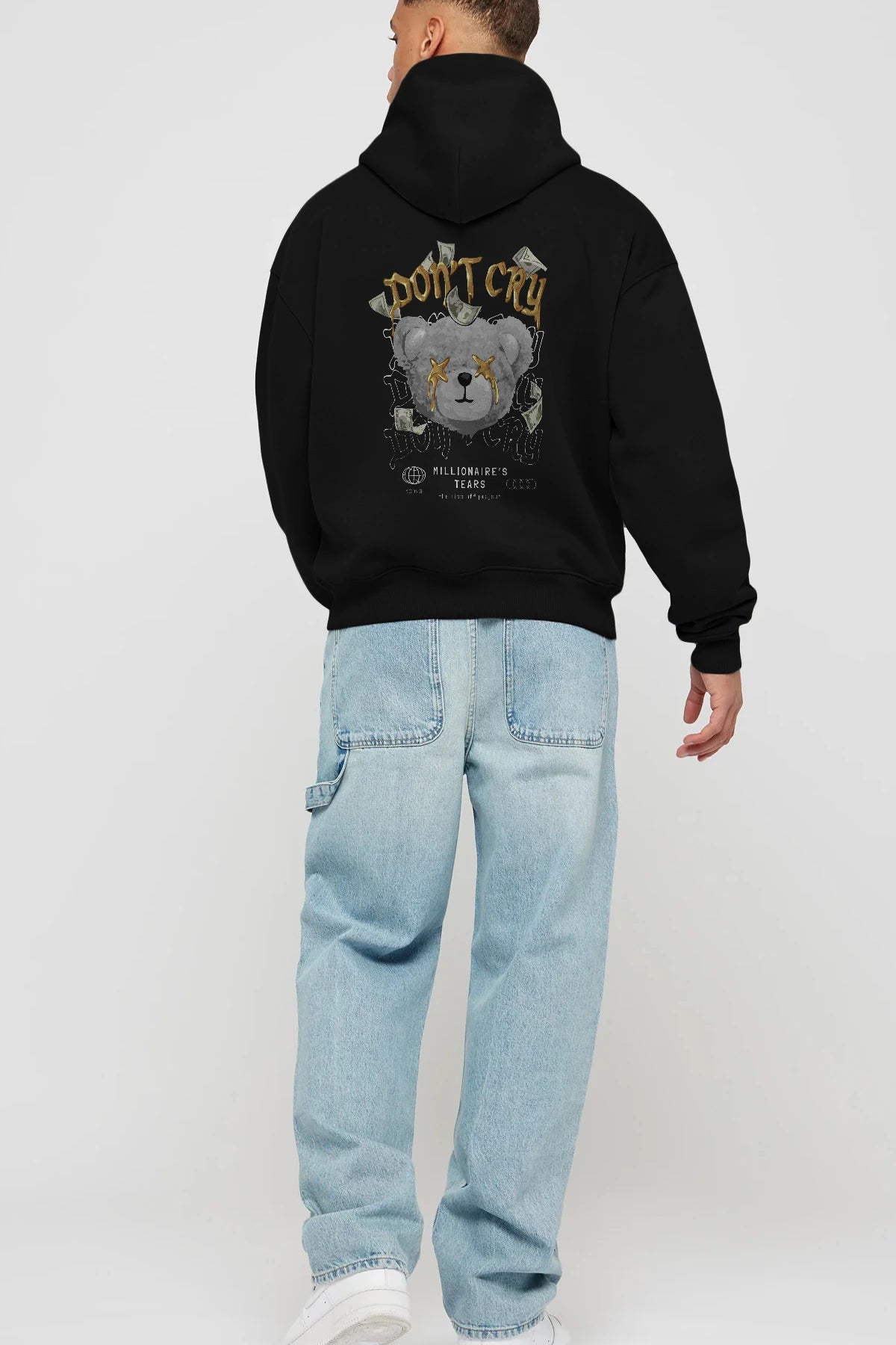 Dont Cry Bear Arka Baskılı Hoodie Oversize Kapüşonlu Sweatshirt Erkek Kadın Unisex