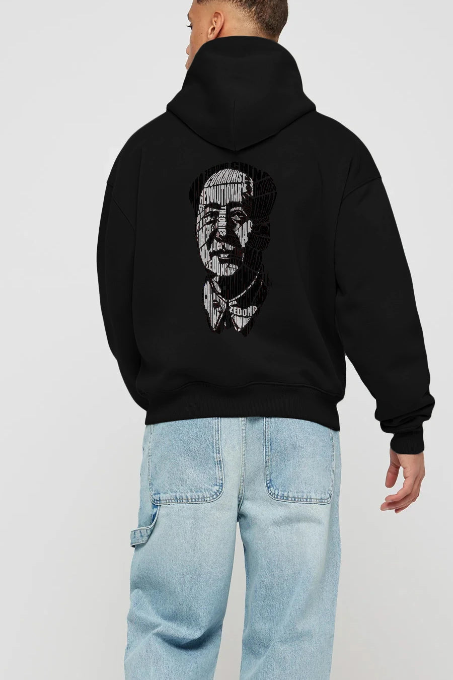 Mao Zedong Calligram Arka Baskılı Hoodie Oversize Kapüşonlu Sweatshirt Erkek Kadın Unisex
