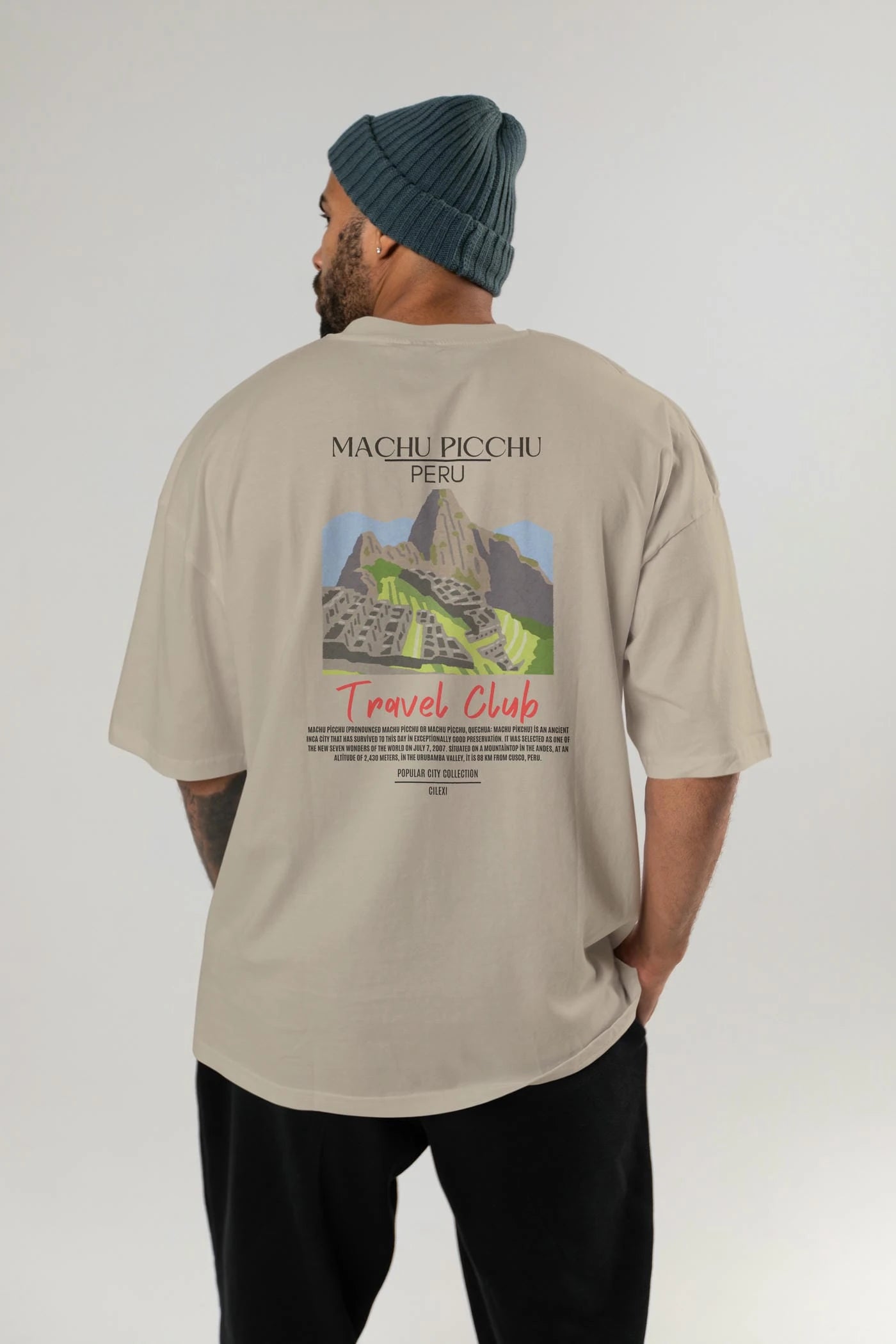 Machu Picchu Peru Arka Baskılı Oversize t-shirt Erkek Kadın Pamuk Bisiklet Yaka tişort