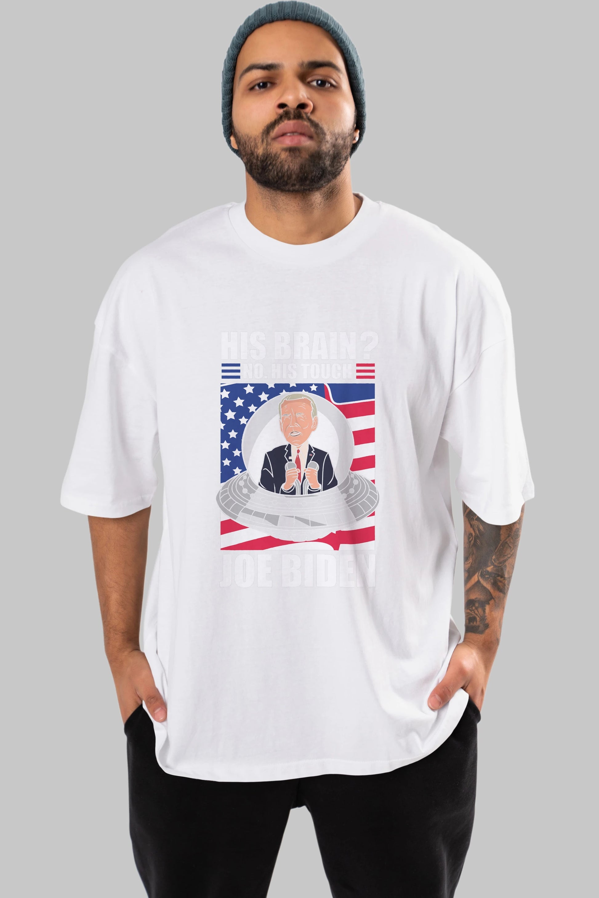 Alien Biden Ön Baskılı Oversize t-shirt Erkek Kadın Unisex %100 Pamuk tişort