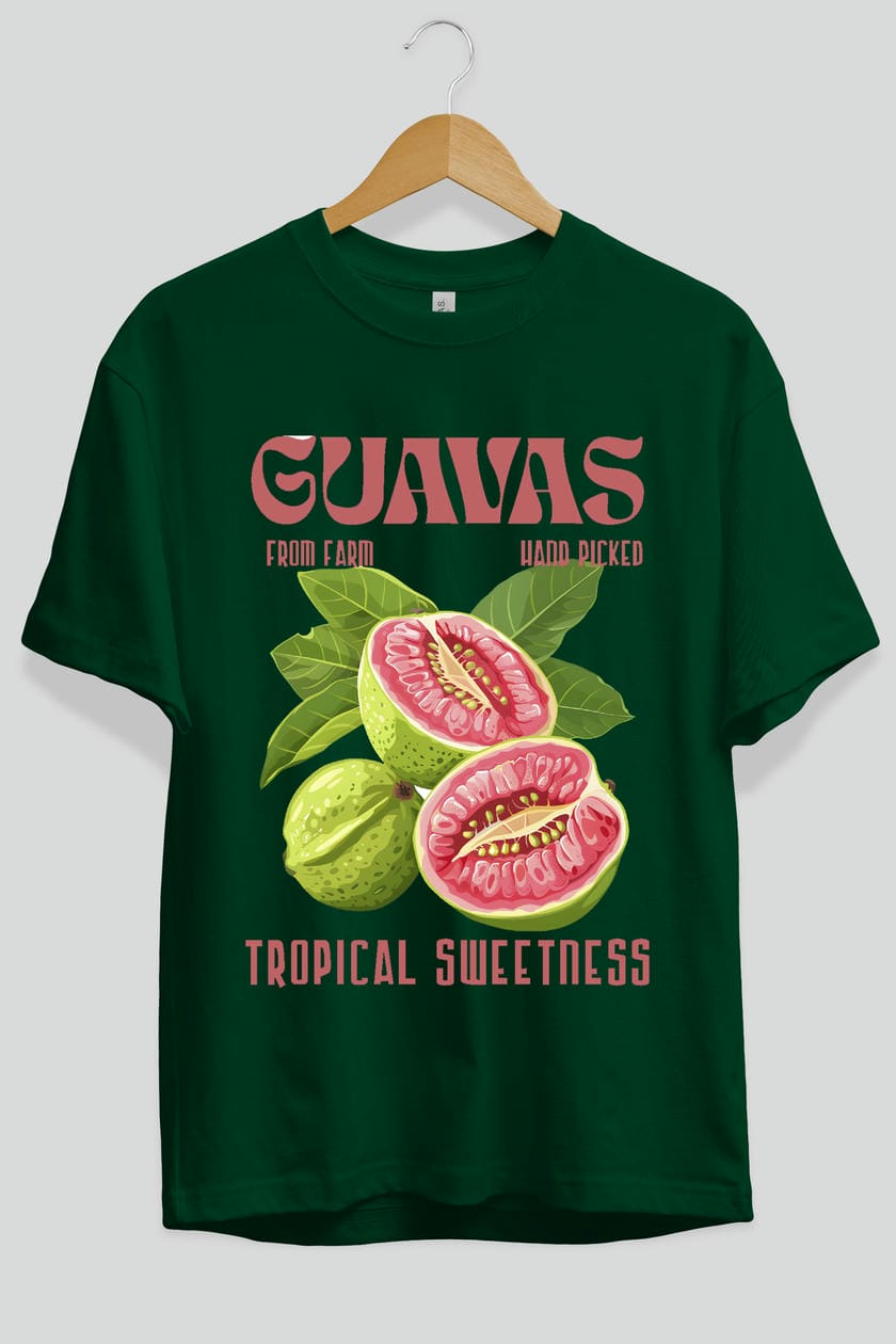 Guavas Ön Baskılı Oversize t-shirt Erkek Kadın Pamuk Bisiklet Yaka tişort